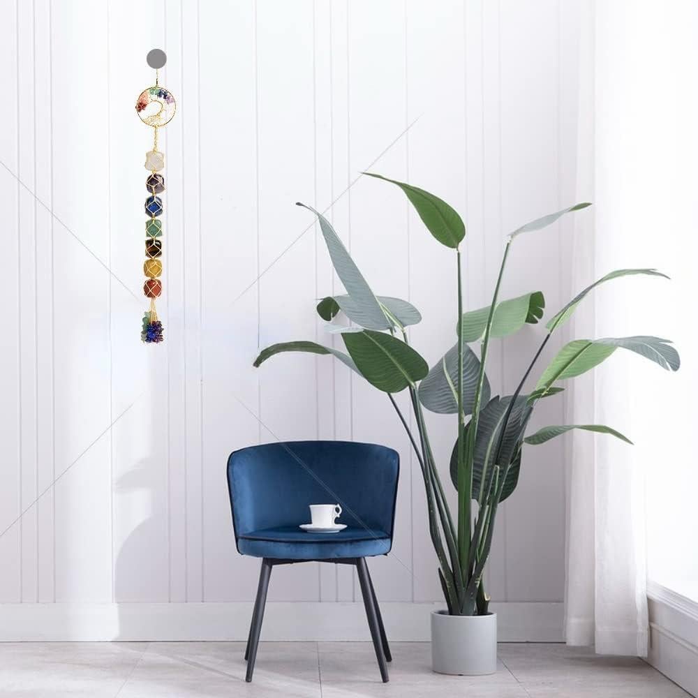 Handmade Crystal Window Car Hanging Ornaments 7 Chakra Home Decoration Feng Shui Ornament Yoga Meditation Car Decoration Tumbled Palm Stones (Tree of Life)