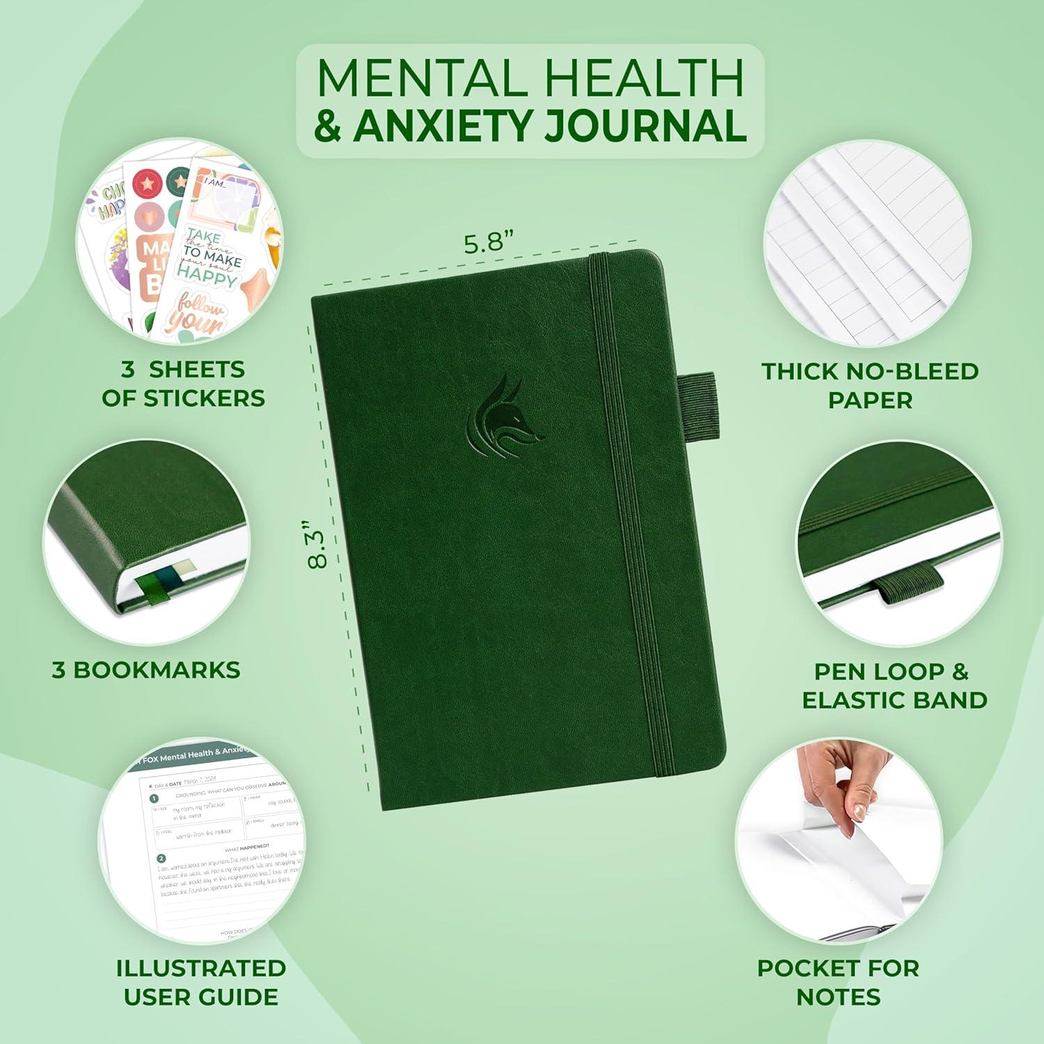 Diario de Salud Mental Clever Fox A5 Verde Bosque - CBT para Ansiedad