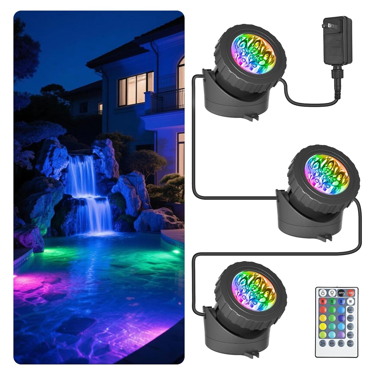 Luz de estanque sumergible T-SUN RGB con control remoto - 3 lámparas
