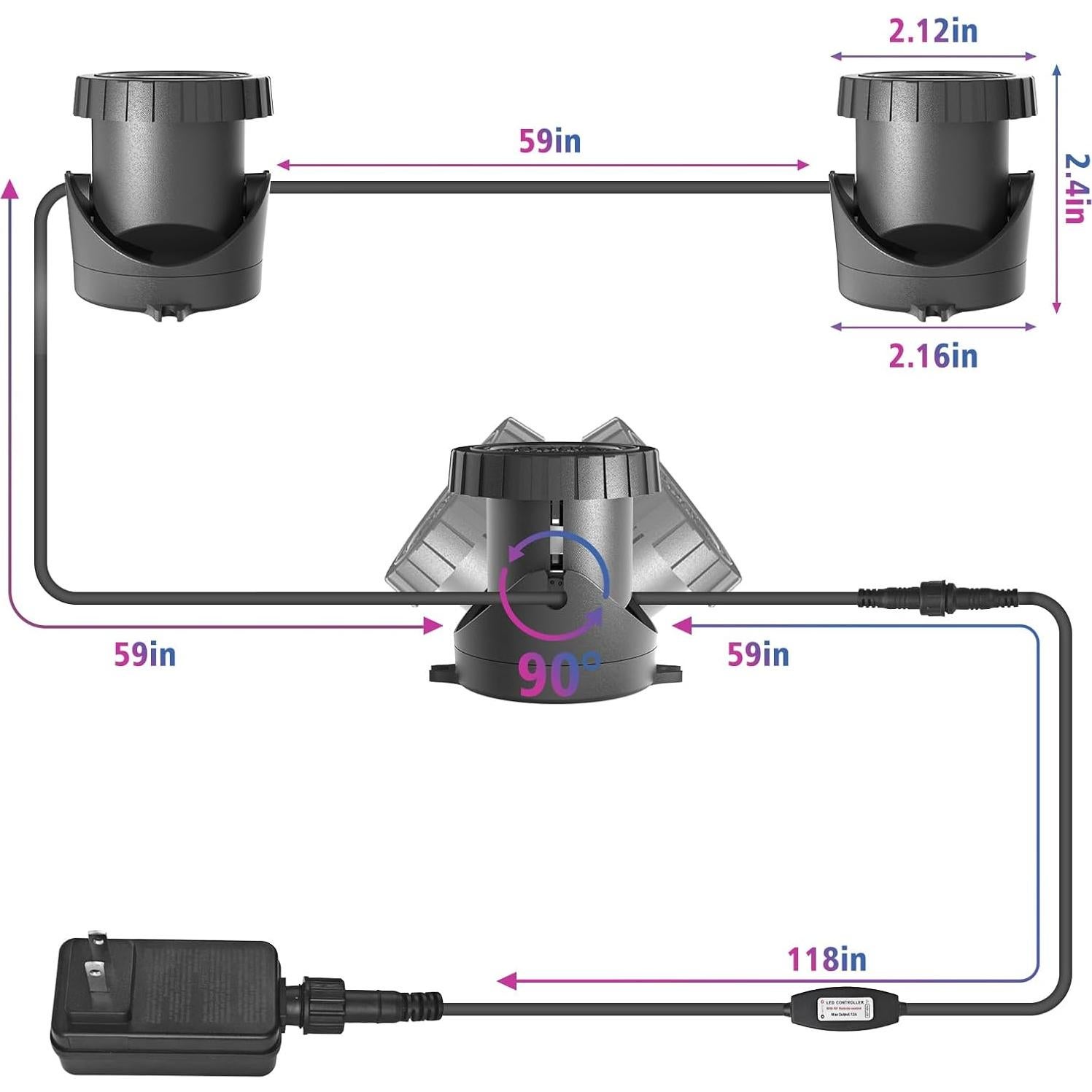 Luz de estanque sumergible T-SUN RGB con control remoto - 3 lámparas