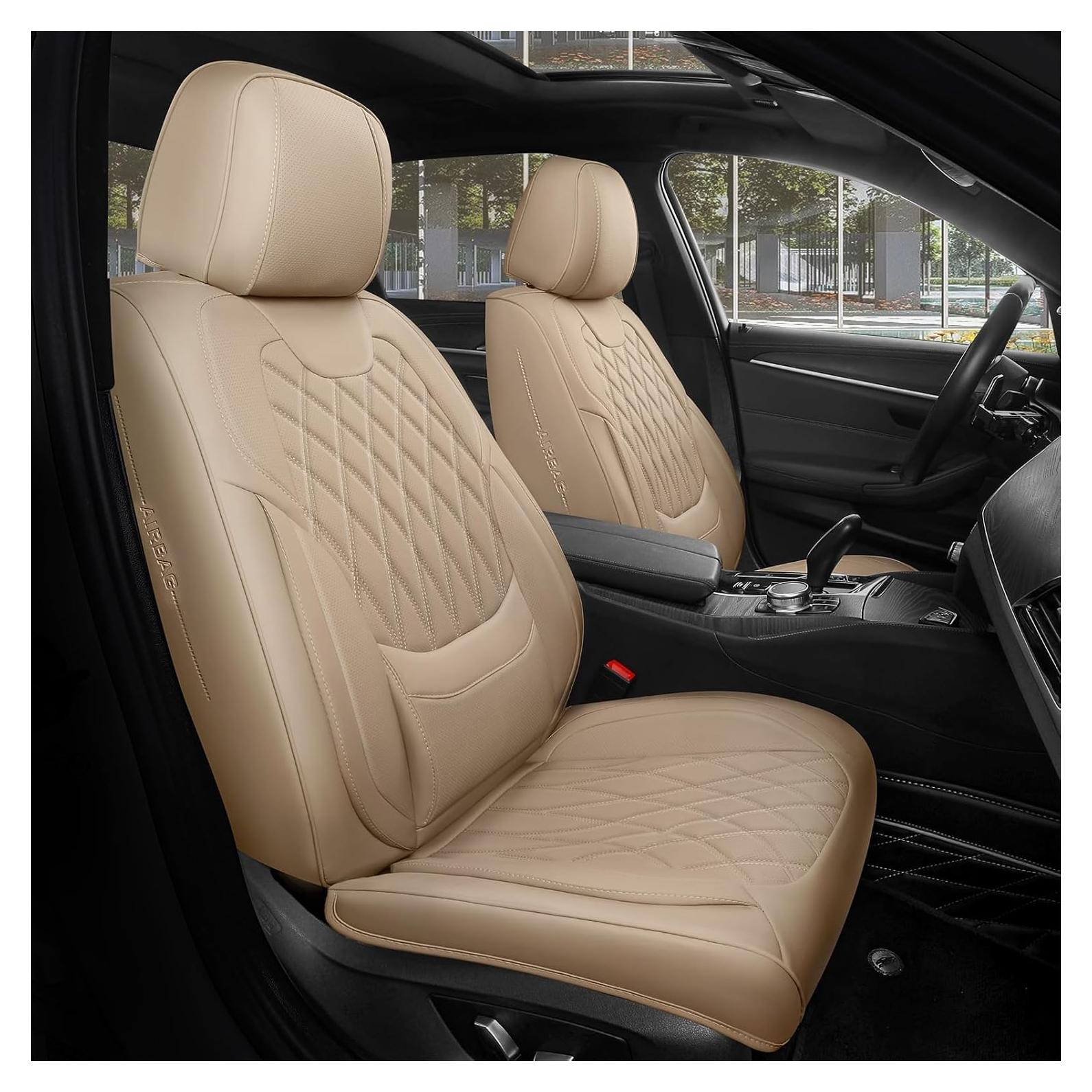 FREESOO Fundas de Asiento Delantero Beige - Cuero Sintético Impermeable