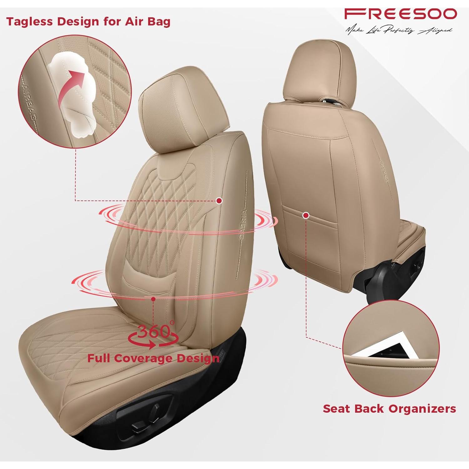 FREESOO Fundas de Asiento Delantero Beige - Cuero Sintético Impermeable