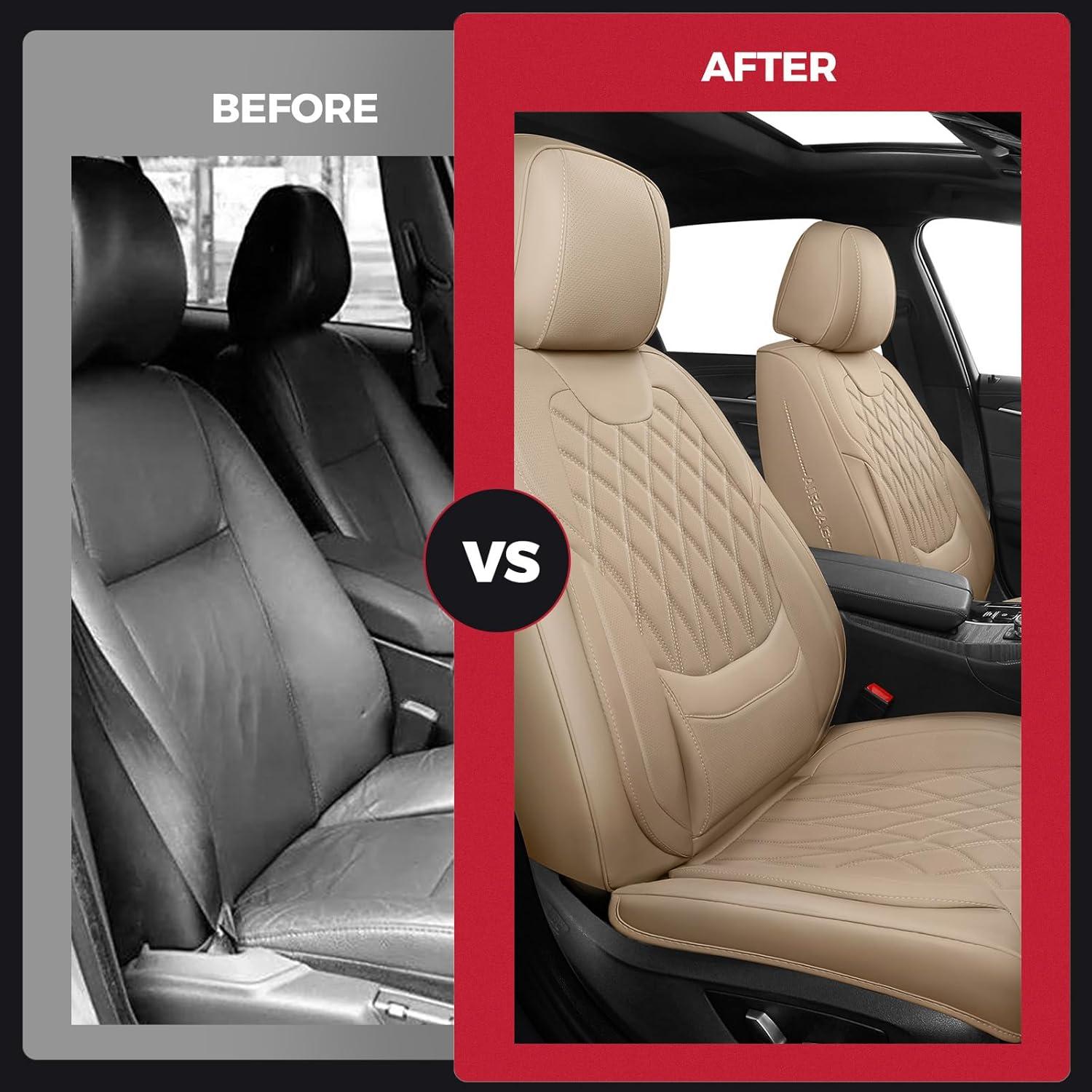 FREESOO Fundas de Asiento Delantero Beige - Cuero Sintético Impermeable