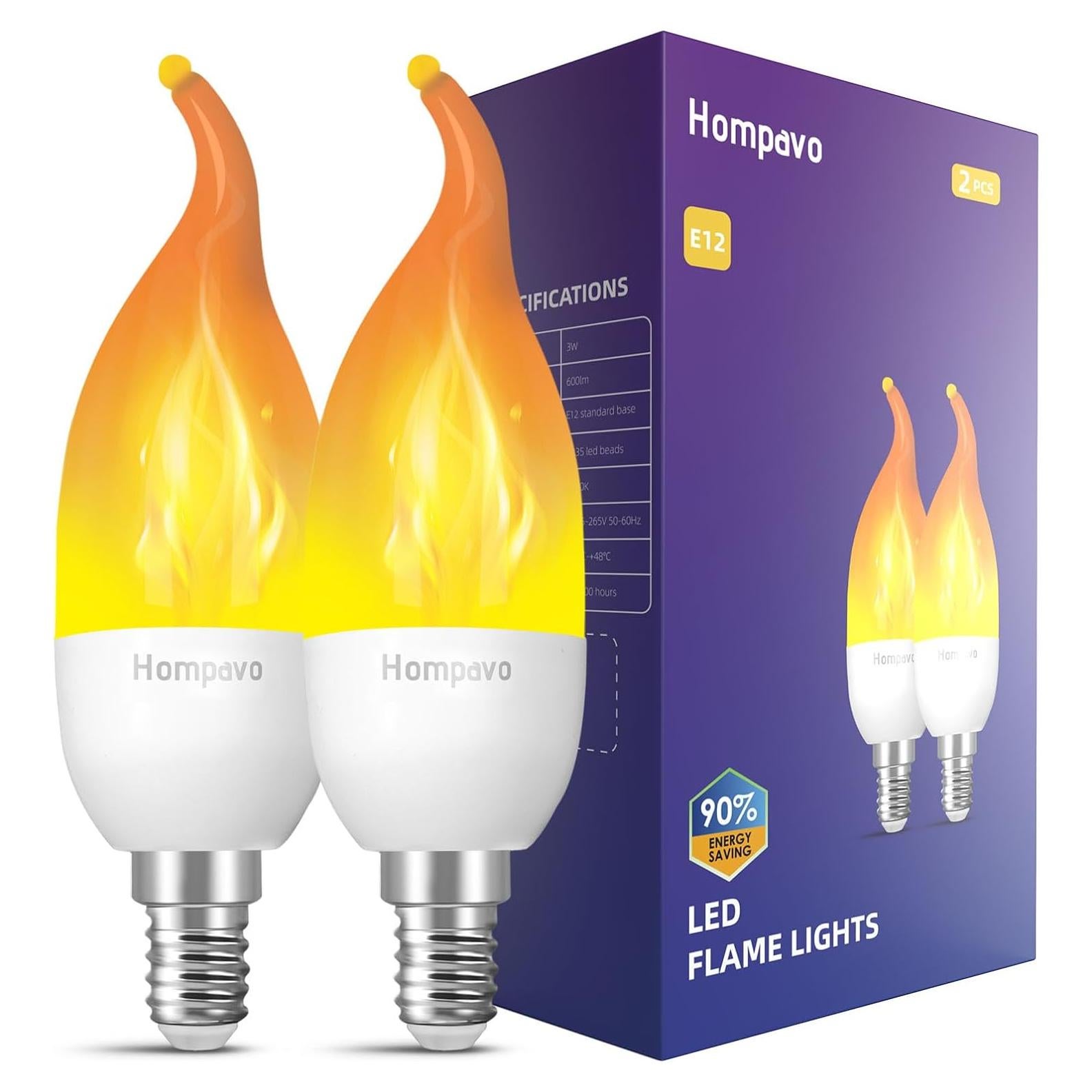 Bombillas LED de Llama Hompavo E12 3 Modos - Paquete de 2