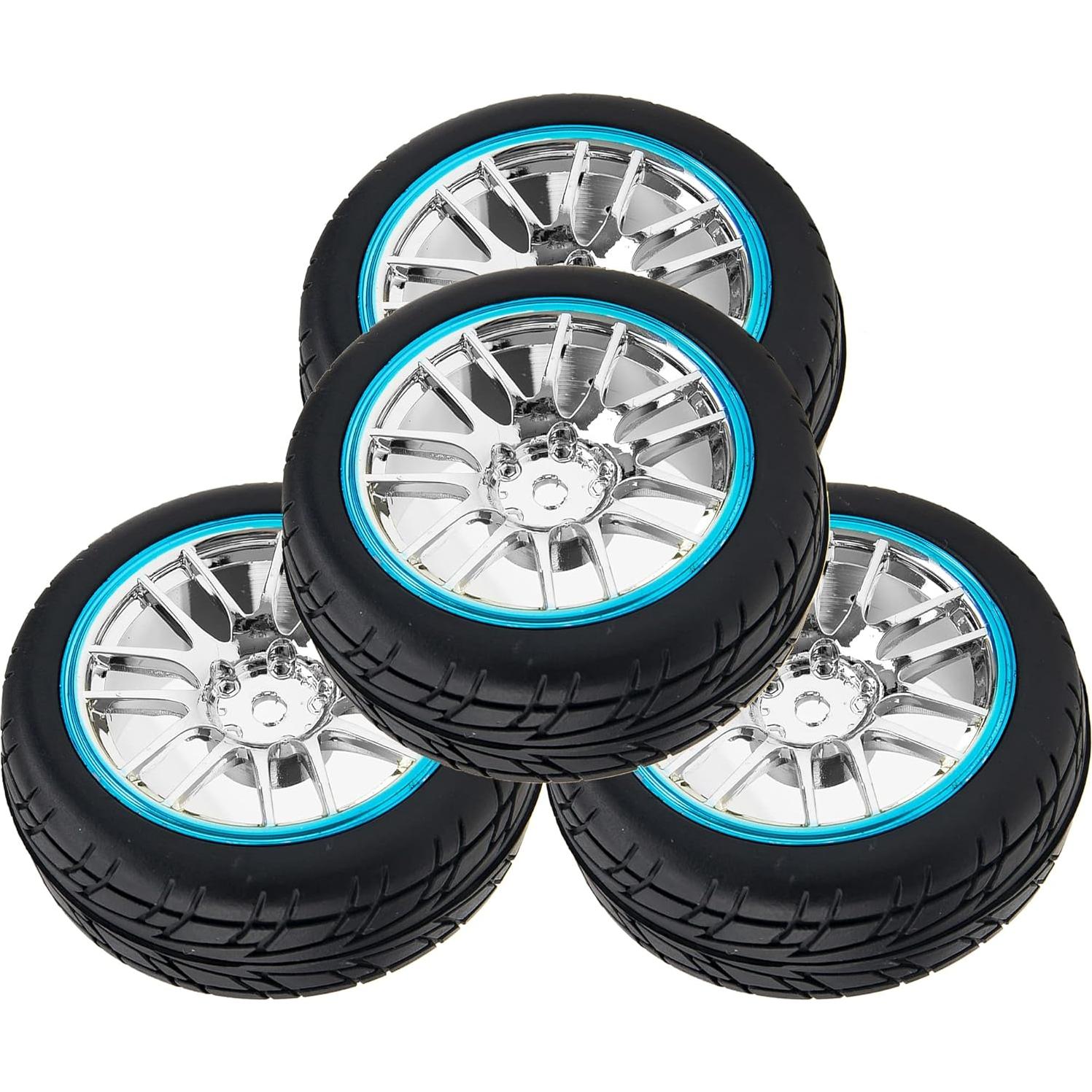 Conjunto de 4 Neumáticos RC 66mm Caucho + Llantas 12mm Azul