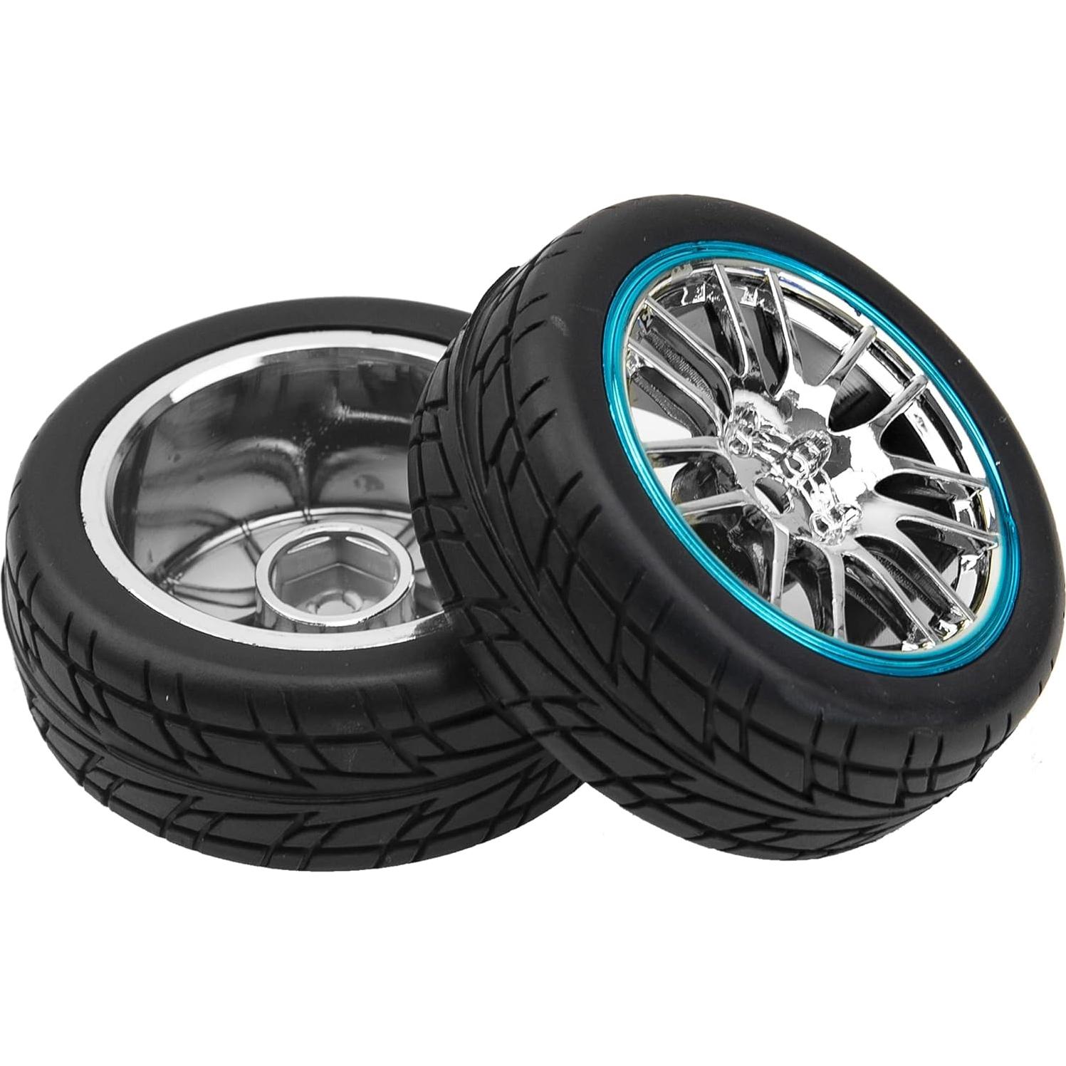 Conjunto de 4 Neumáticos RC 66mm Caucho + Llantas 12mm Azul