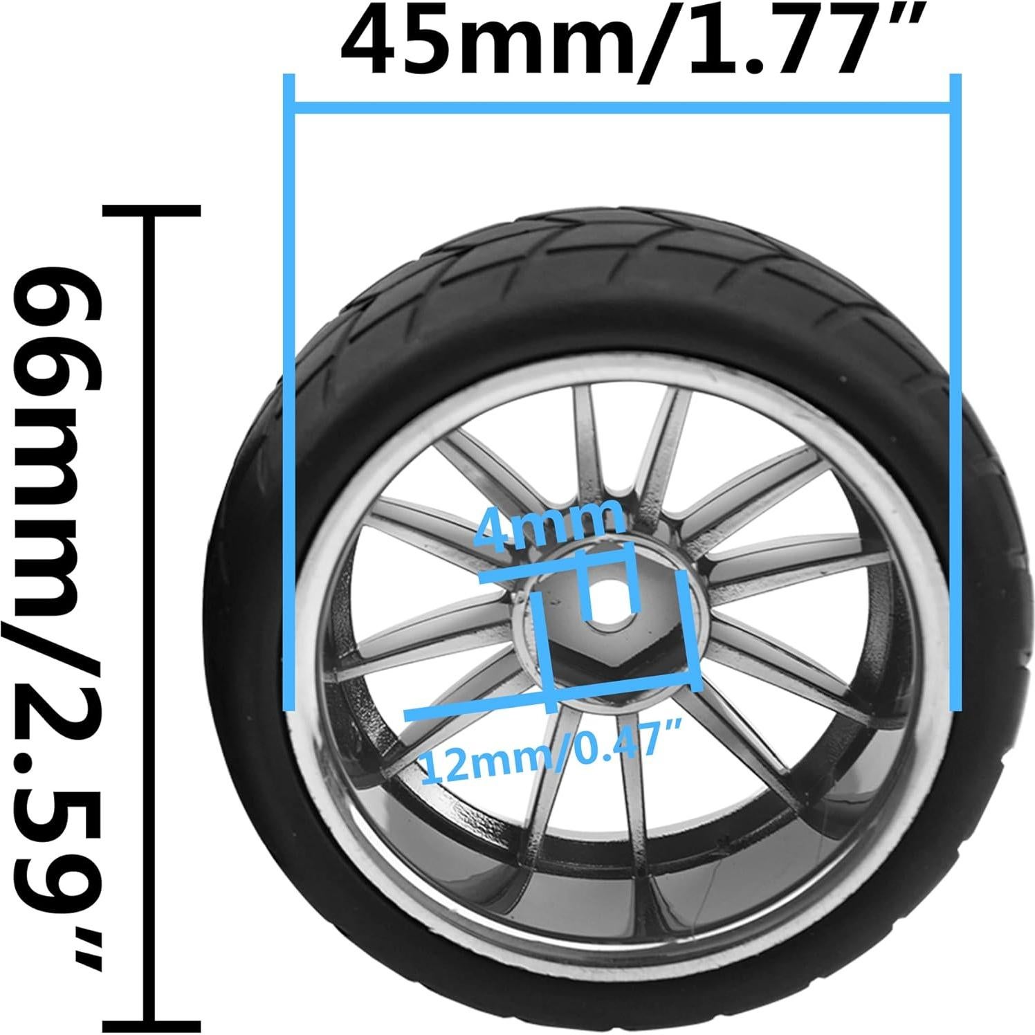 Conjunto de 4 Neumáticos RC 66mm Caucho + Llantas 12mm Azul
