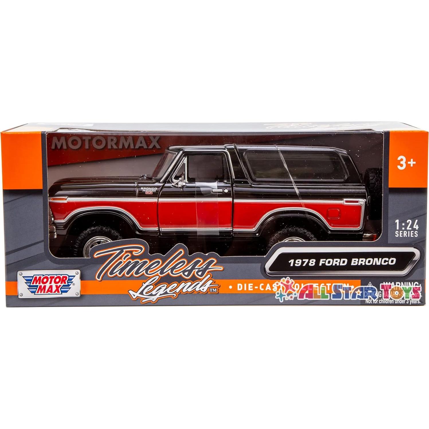 Modelo Diecast SUV Ford Bronco 1978 Motormax 1:24 Negro/Rojo