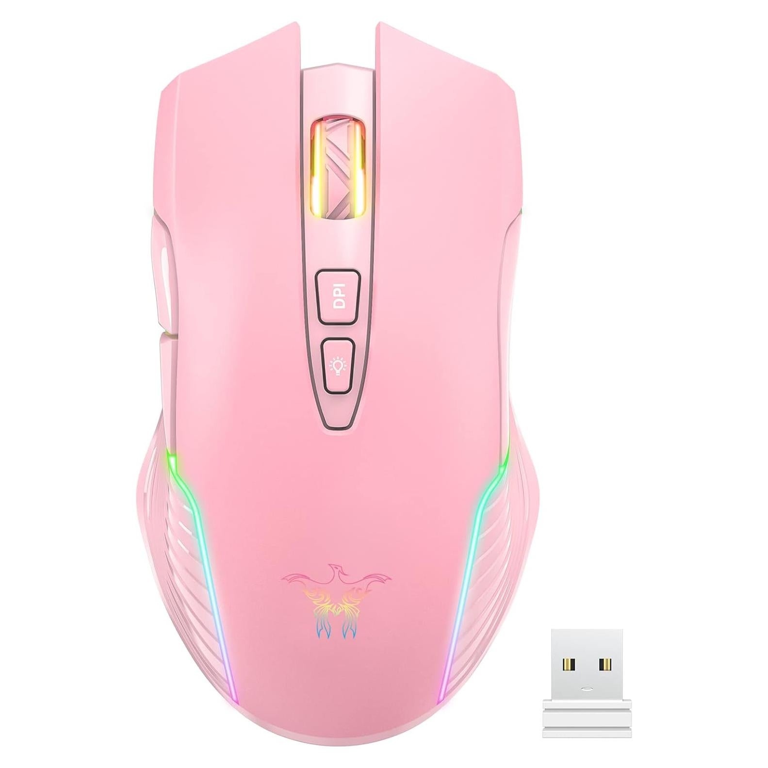 Ratón Gaming Inalámbrico SIMGAL Rosa RGB Recargable