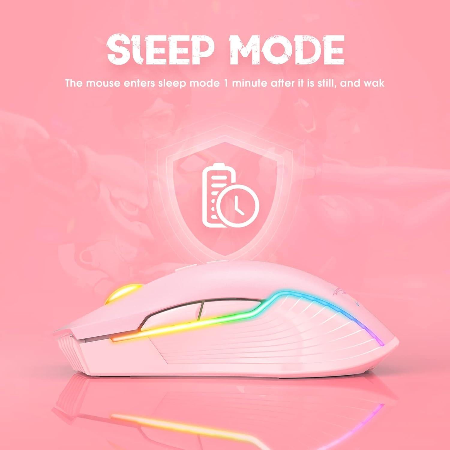 Ratón Gaming Inalámbrico SIMGAL Rosa RGB Recargable