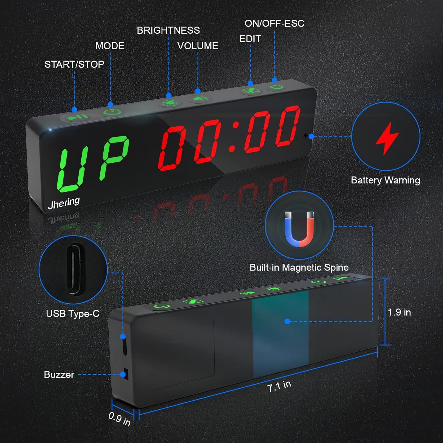 Temporizador de Gimnasio Jhering Portátil LED Recargable 7 Modos