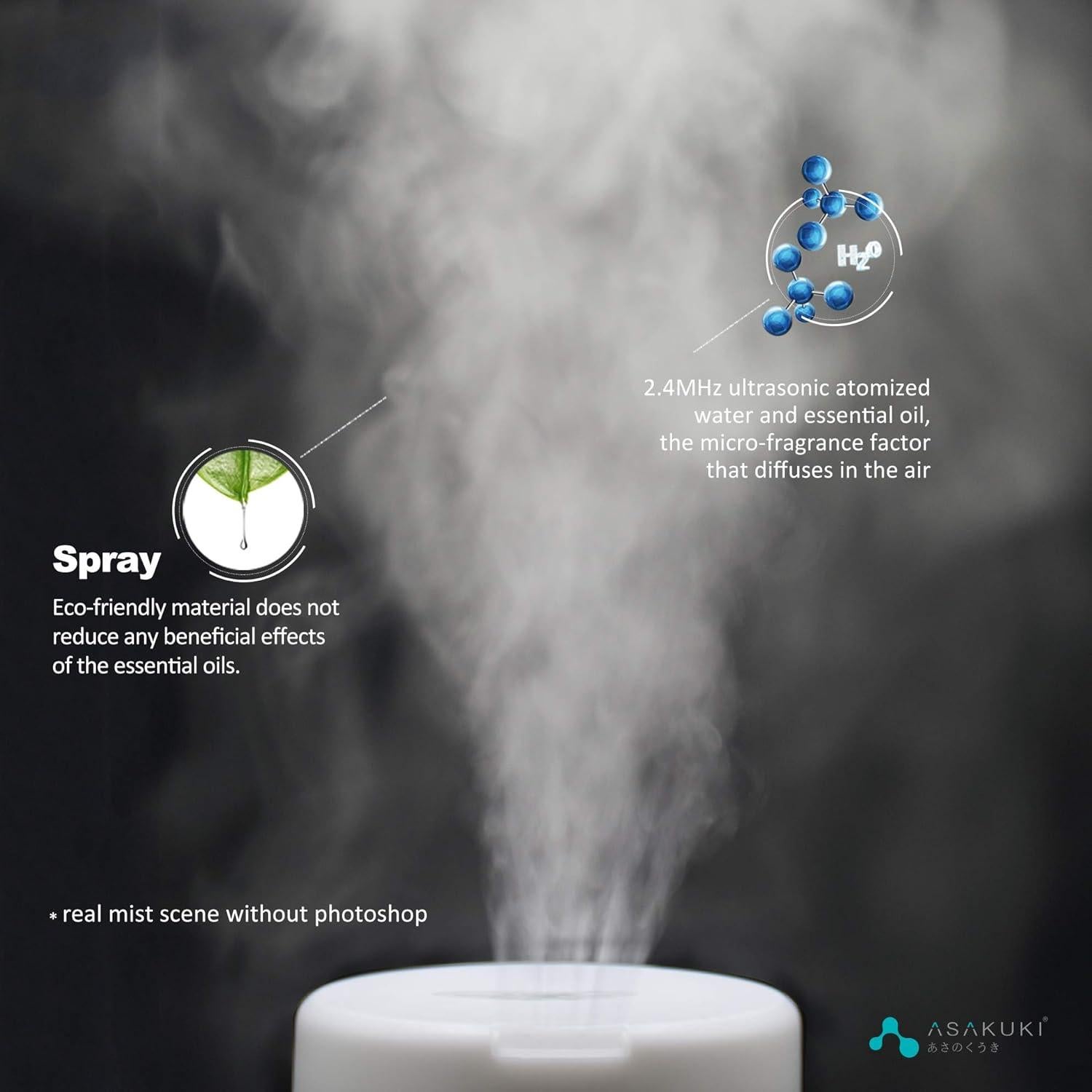 Difusor de Aceite Esencial ASAKUKI 300ml Humidificador 5-en-1