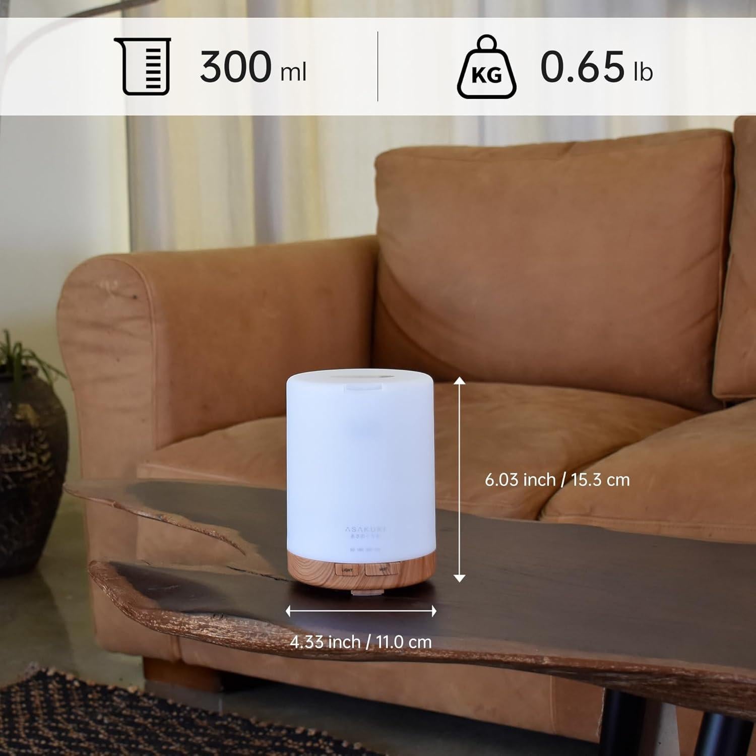 Difusor de Aceite Esencial ASAKUKI 300ml Humidificador 5-en-1