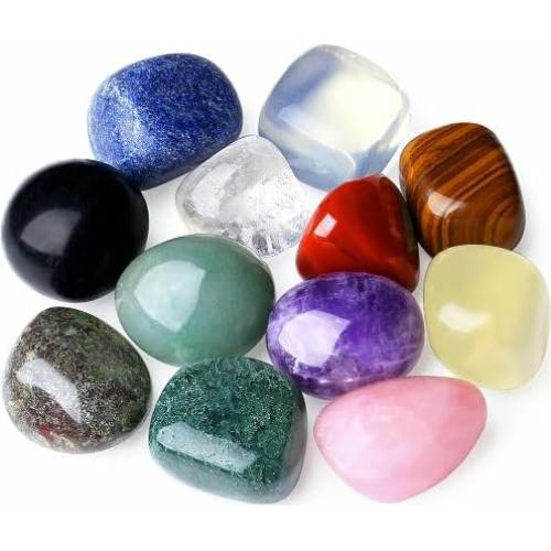 YATOJUZI 12PCS Natural Healing Crystals Mix Bulk Tumbled Polished Pocket Stones Crystal for Energy Reiki Tumbling Cabbing Balancing Decoration Home Decor Gemstones Meditation Therapy 100g