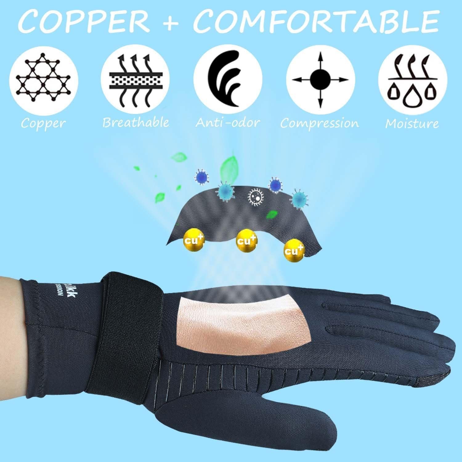 Guantes de Artritis de Cobre Semikk con Correa Ajustable