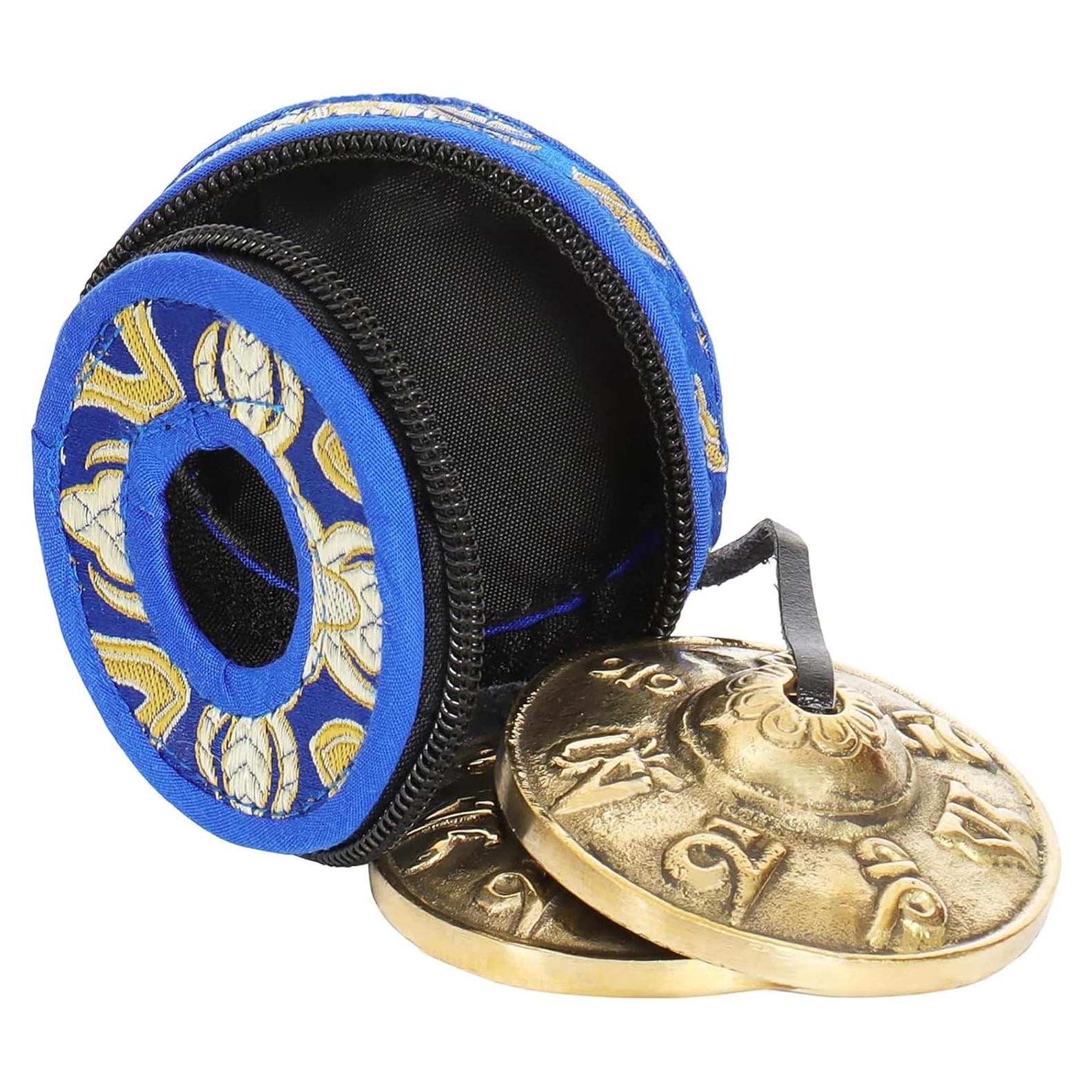 Ohm Store Tibetan Mantra Tingsha Bells with Blue Case- Handcrafted Meditation Accessory for Mindfulness, Yoga, and Sound Healing