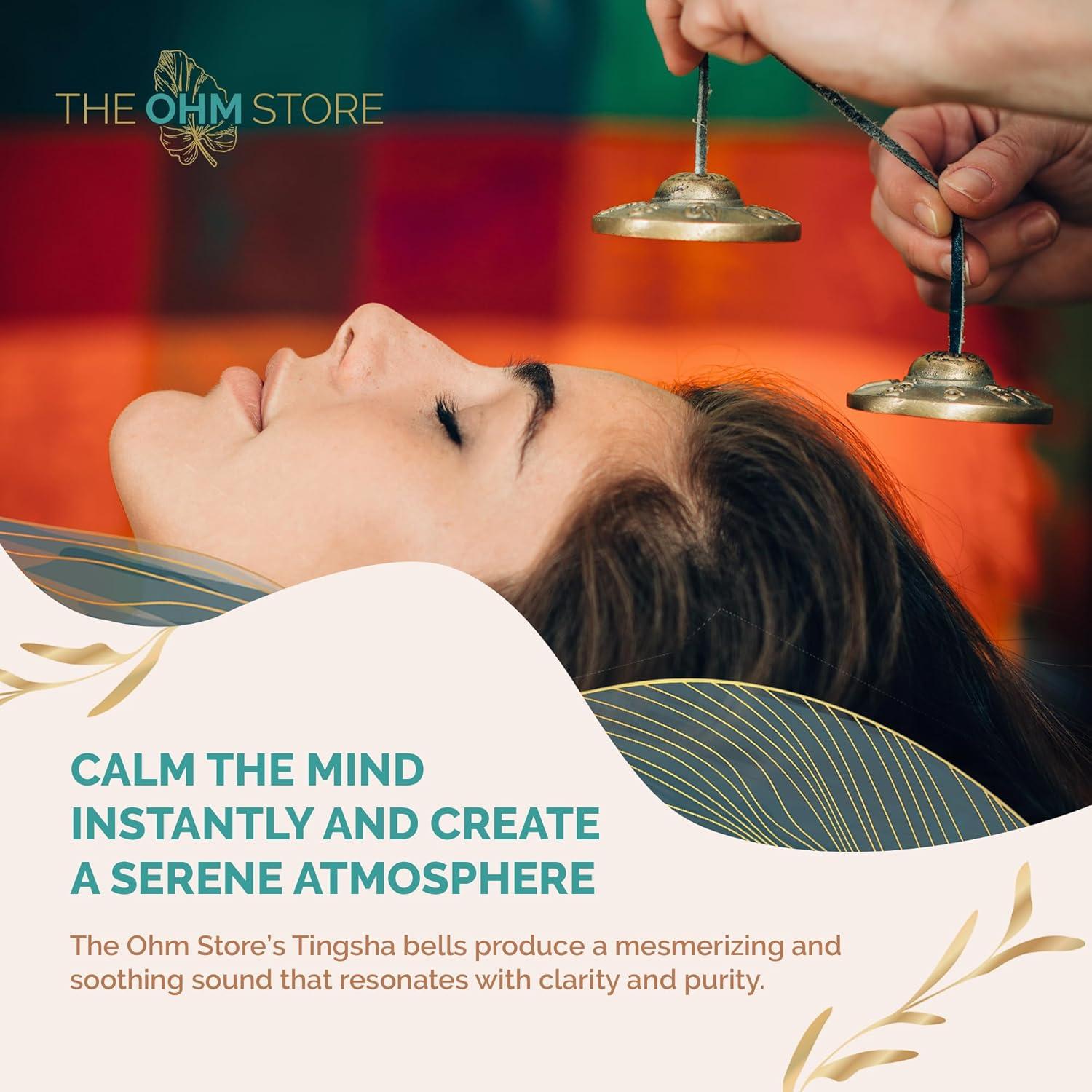 Ohm Store Tibetan Mantra Tingsha Bells with Blue Case- Handcrafted Meditation Accessory for Mindfulness, Yoga, and Sound Healing