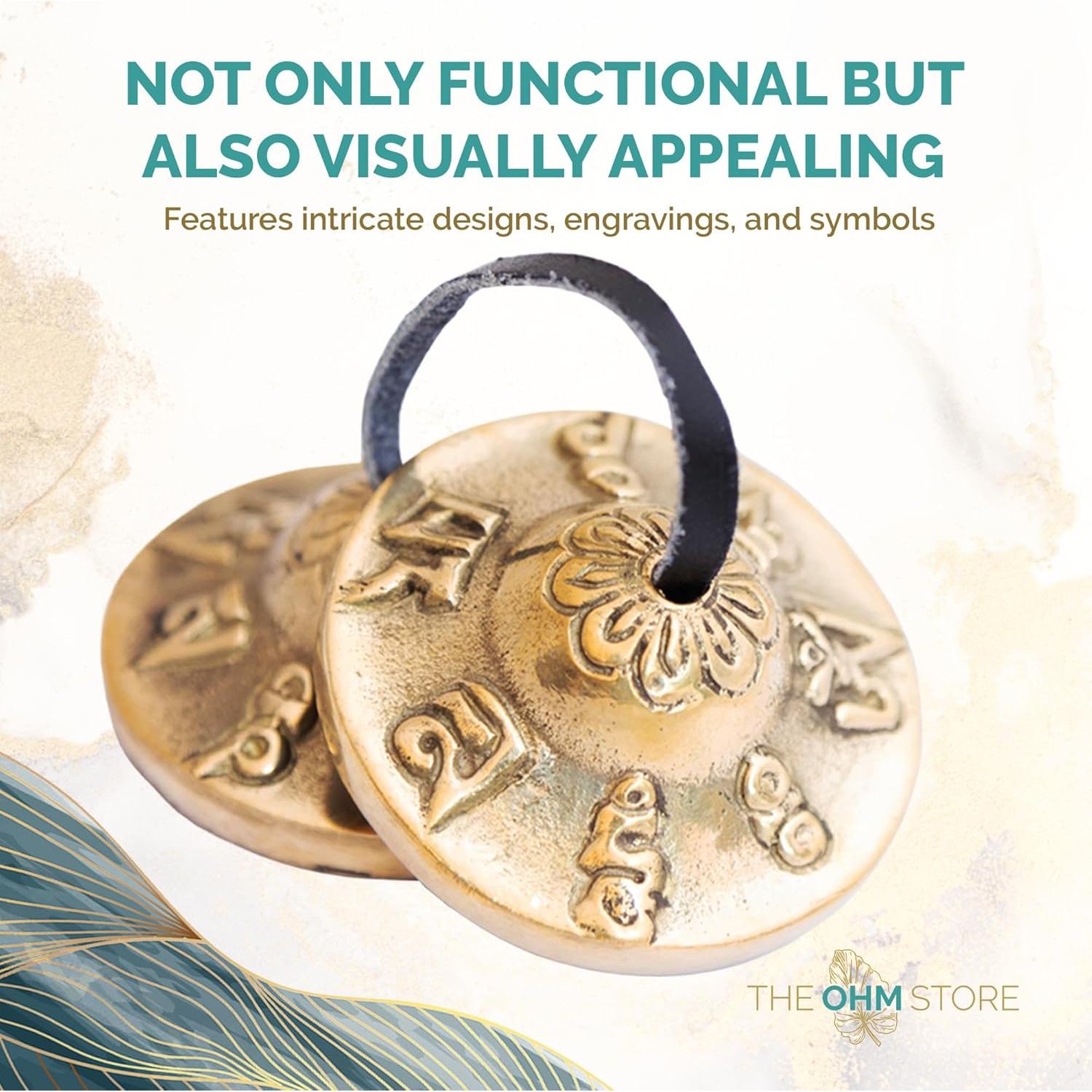 Ohm Store Tibetan Mantra Tingsha Bells with Blue Case- Handcrafted Meditation Accessory for Mindfulness, Yoga, and Sound Healing