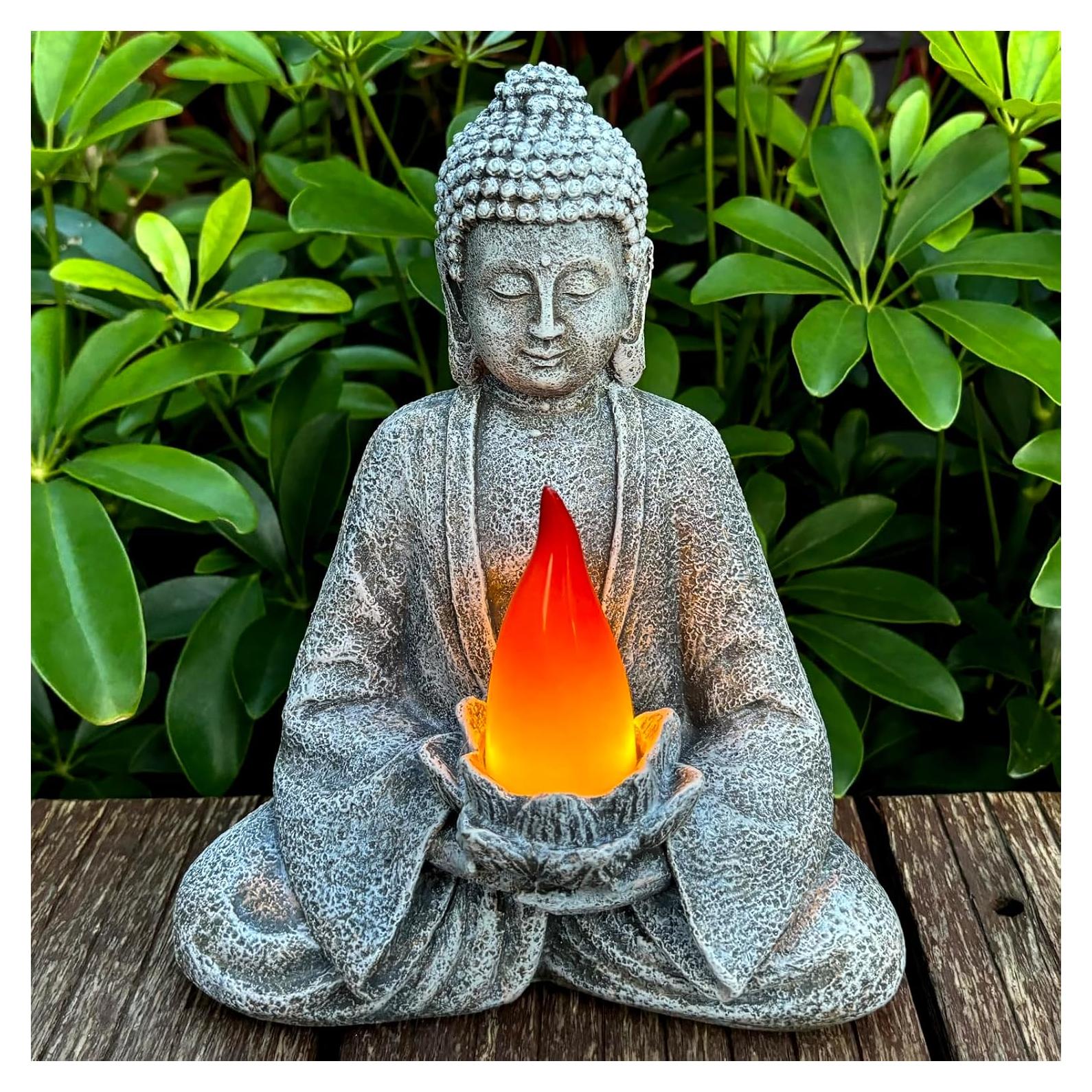 Estatua de Buda Meditador con Luz LED Solar - Decoración de Jardín