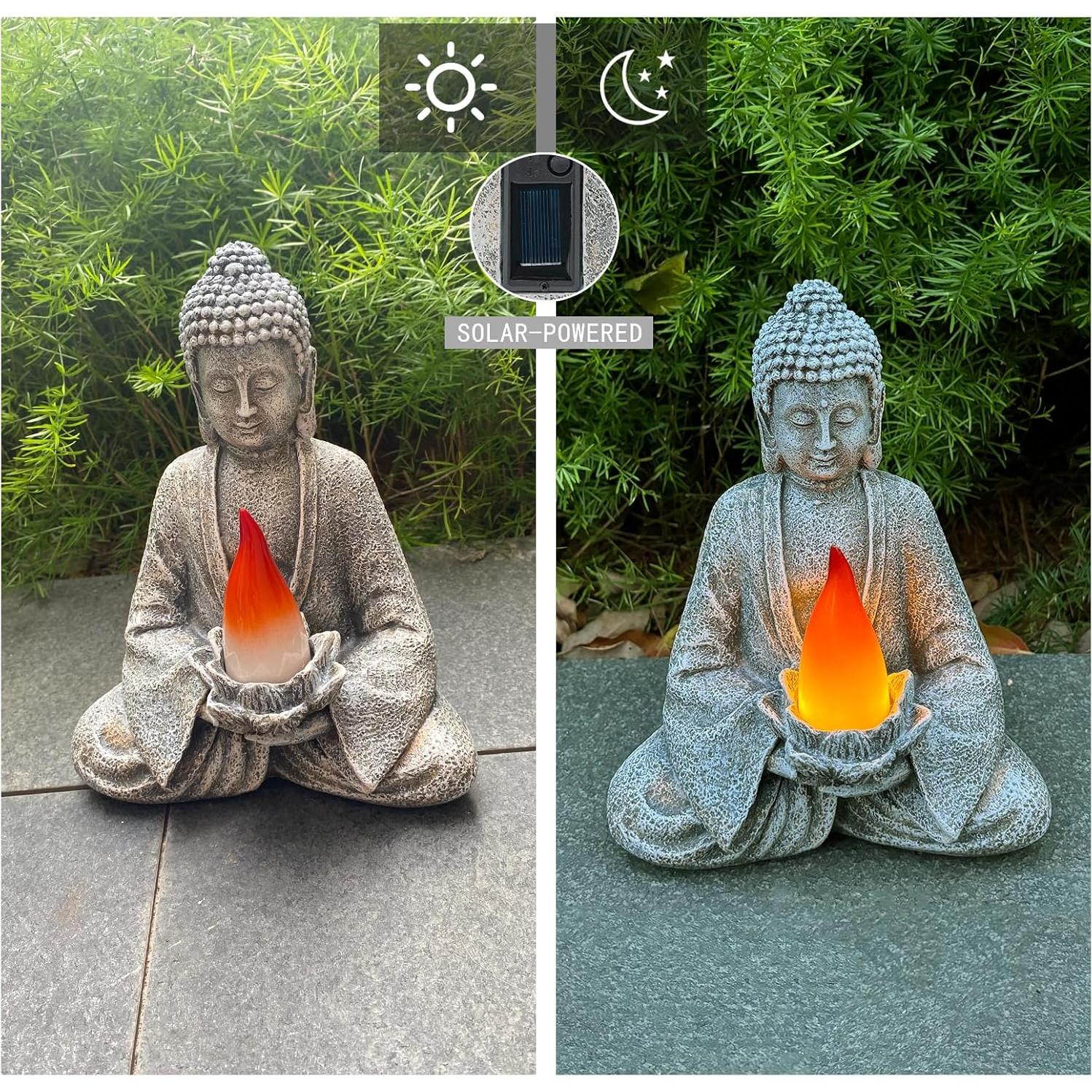Estatua de Buda Meditador con Luz LED Solar - Decoración de Jardín