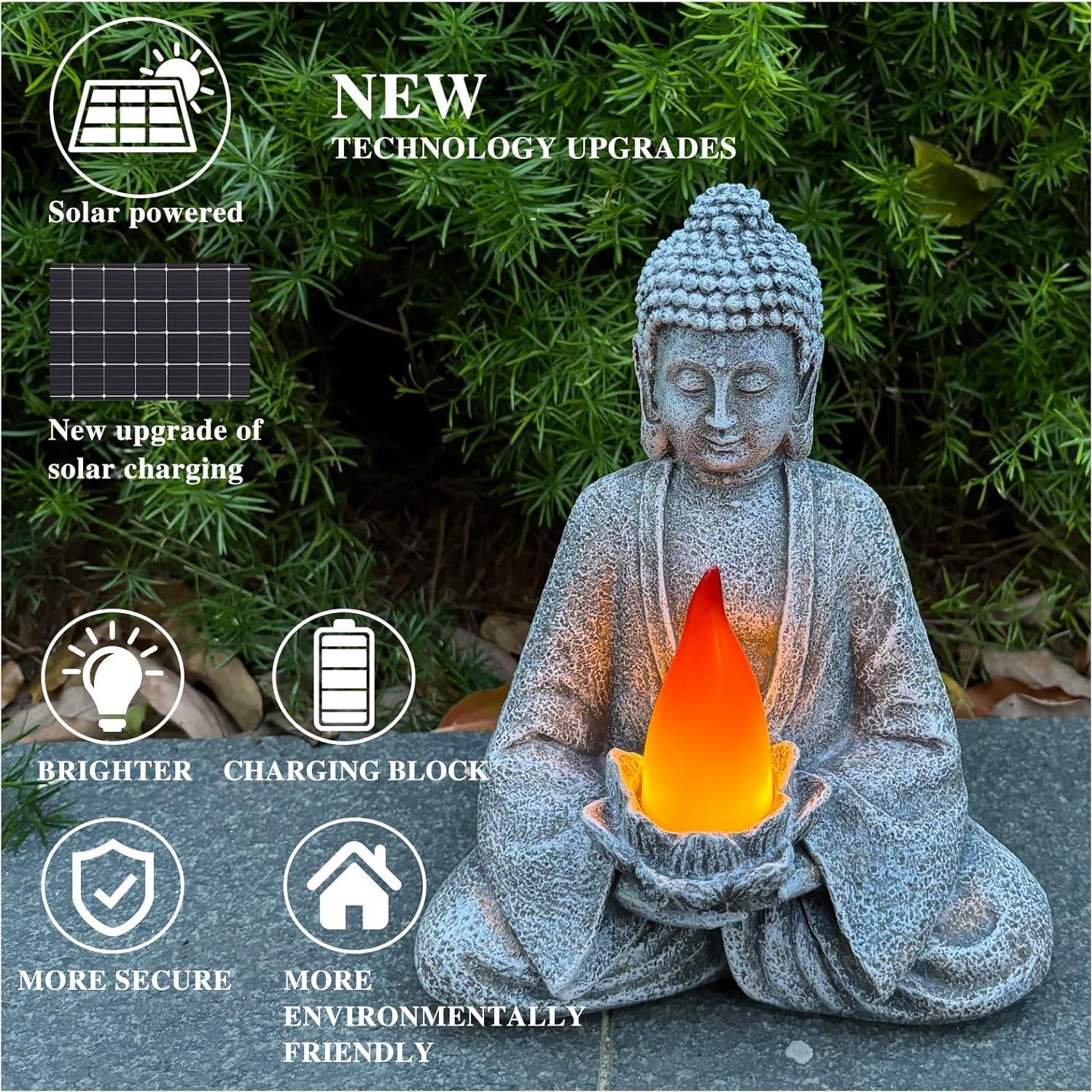 Estatua de Buda Meditador con Luz LED Solar - Decoración de Jardín