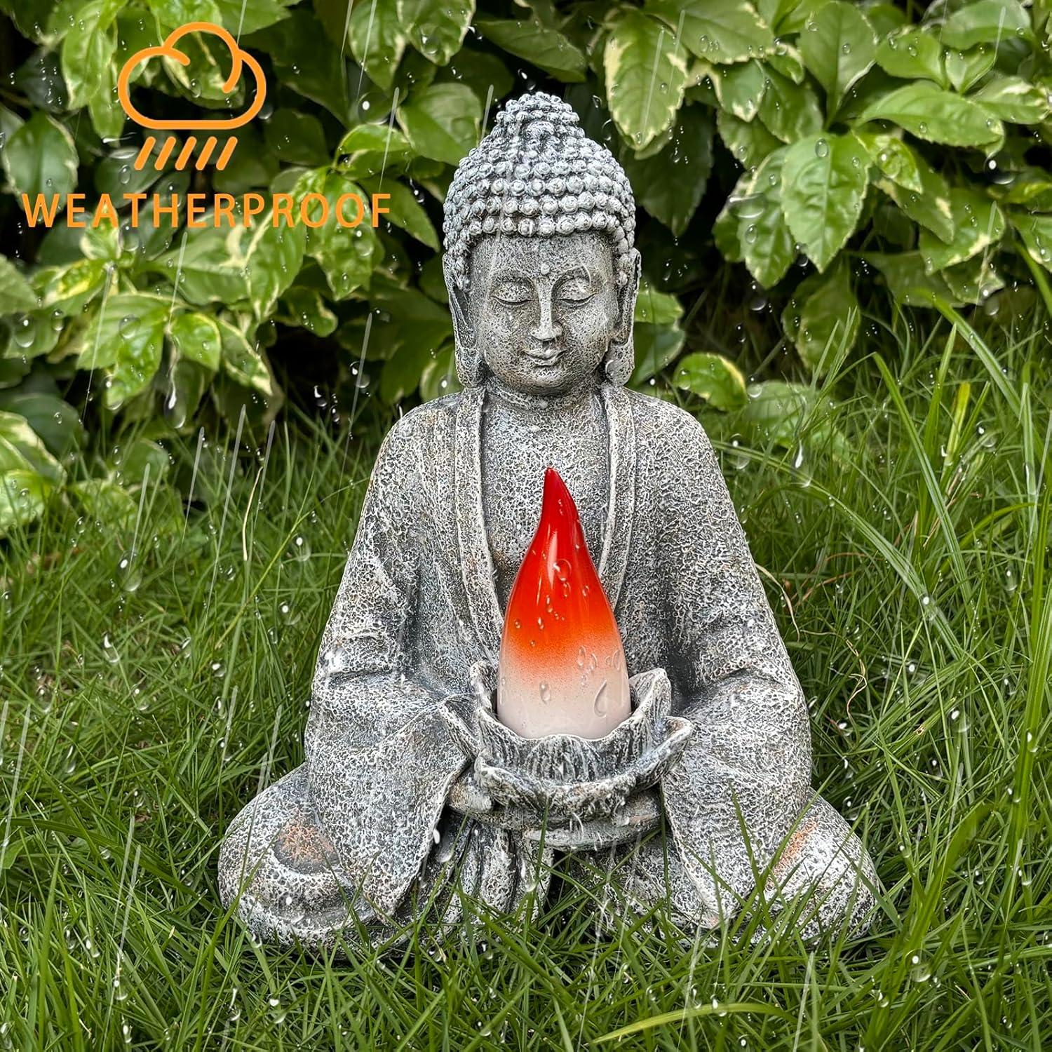 Estatua de Buda Meditador con Luz LED Solar - Decoración de Jardín