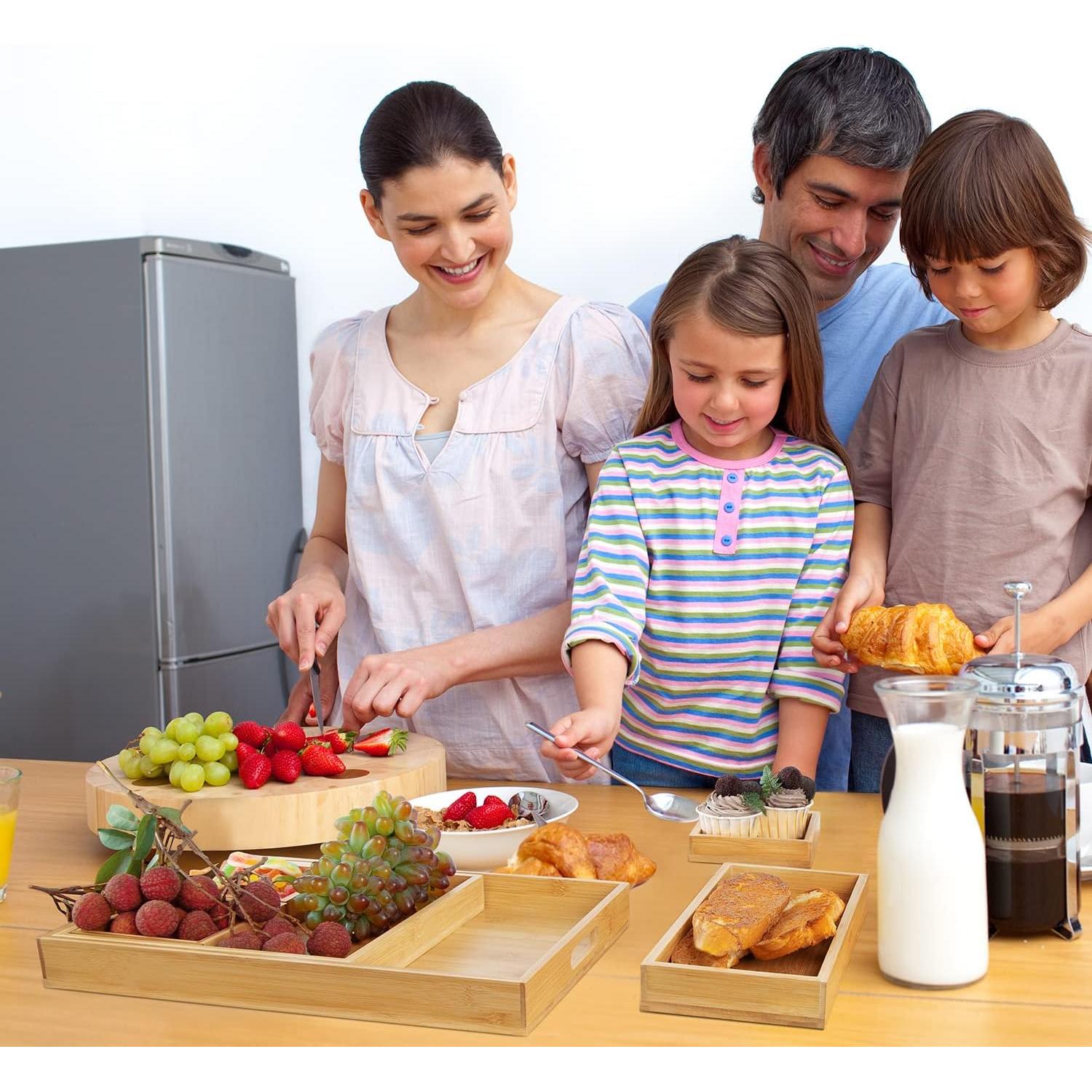 Set de 7 Bandejas de Madera Yangbaga - Multifuncionales y Apilables