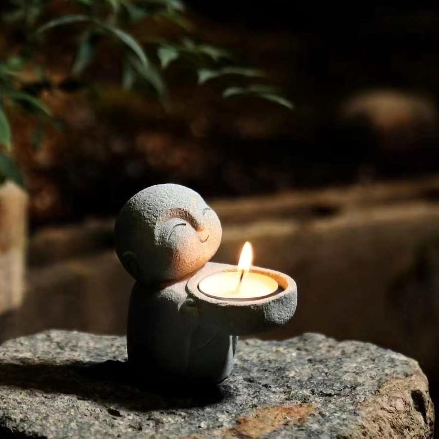 Estatua de Buda Pequeña de Arenisca para Feng Shui 9x8.8 cm