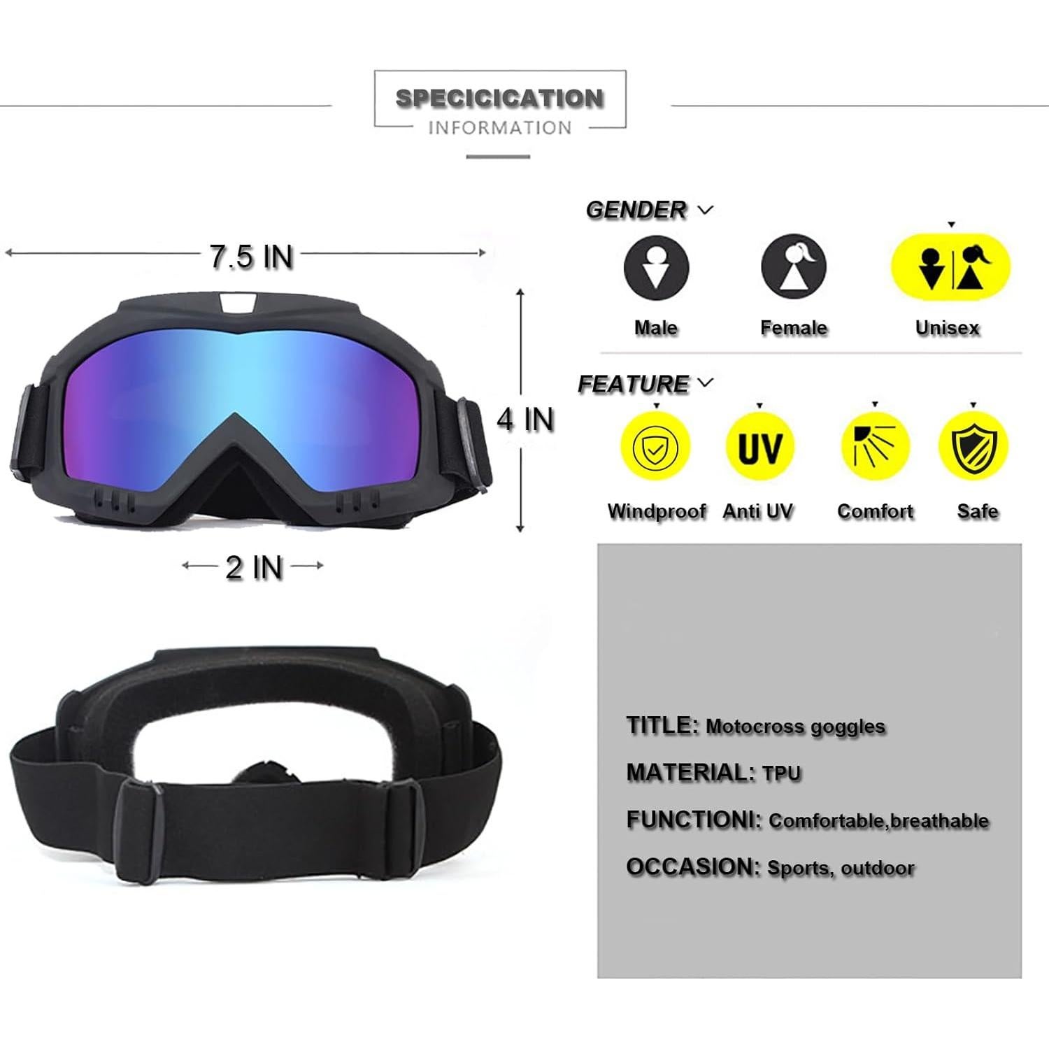 Gafas de Motocross Immoono con Máscara Facial Azul Colorido