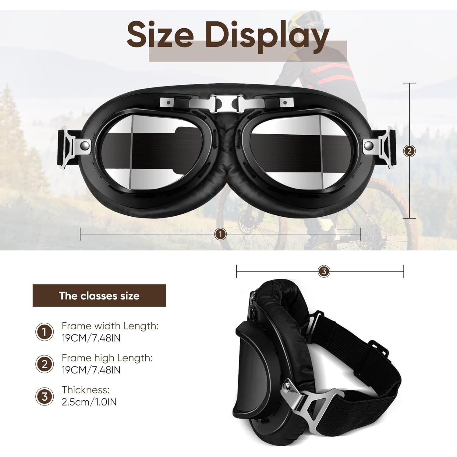 Gafas de Moto Vintage Piloto Negro Lentes Transparentes