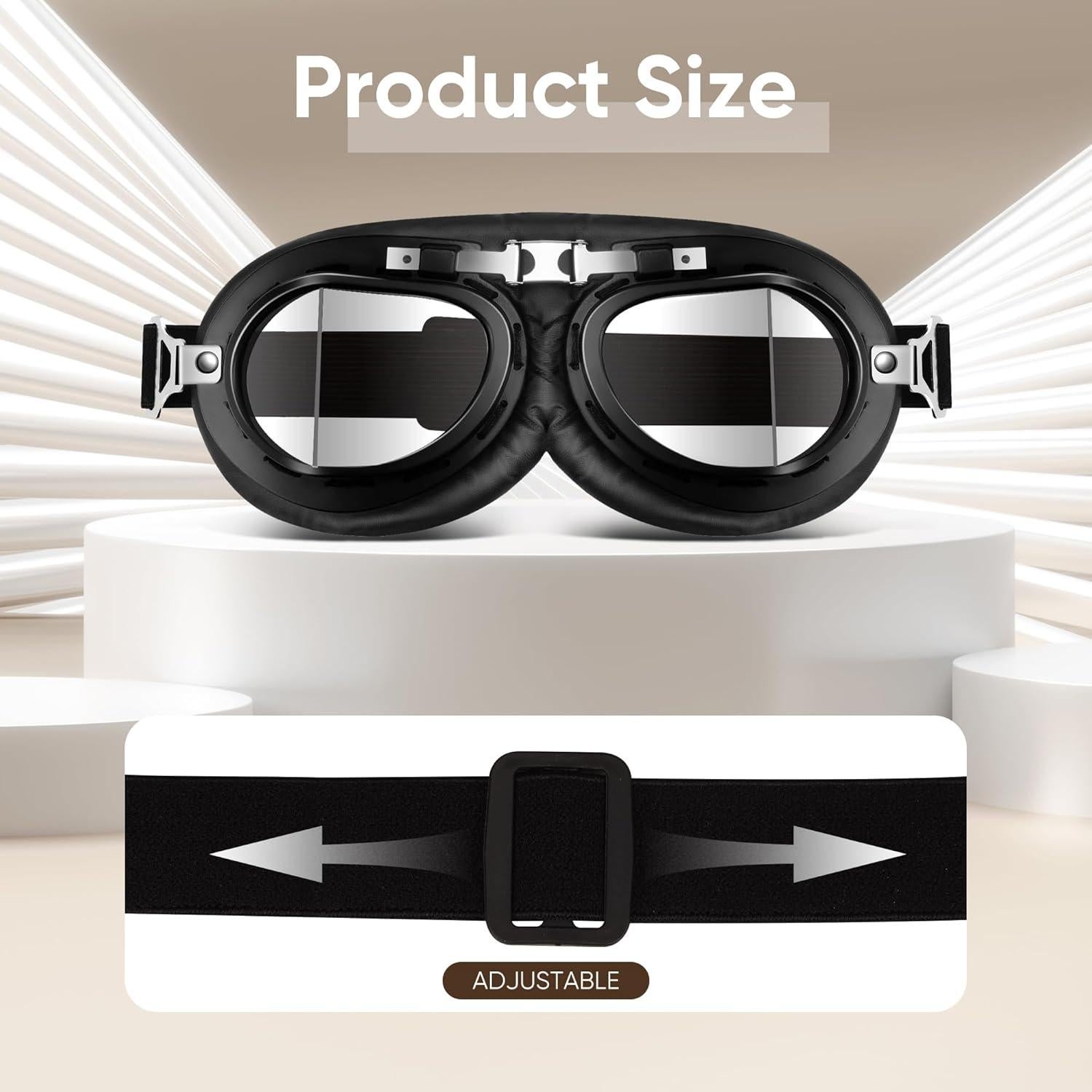 Gafas de Moto Vintage Piloto Negro Lentes Transparentes