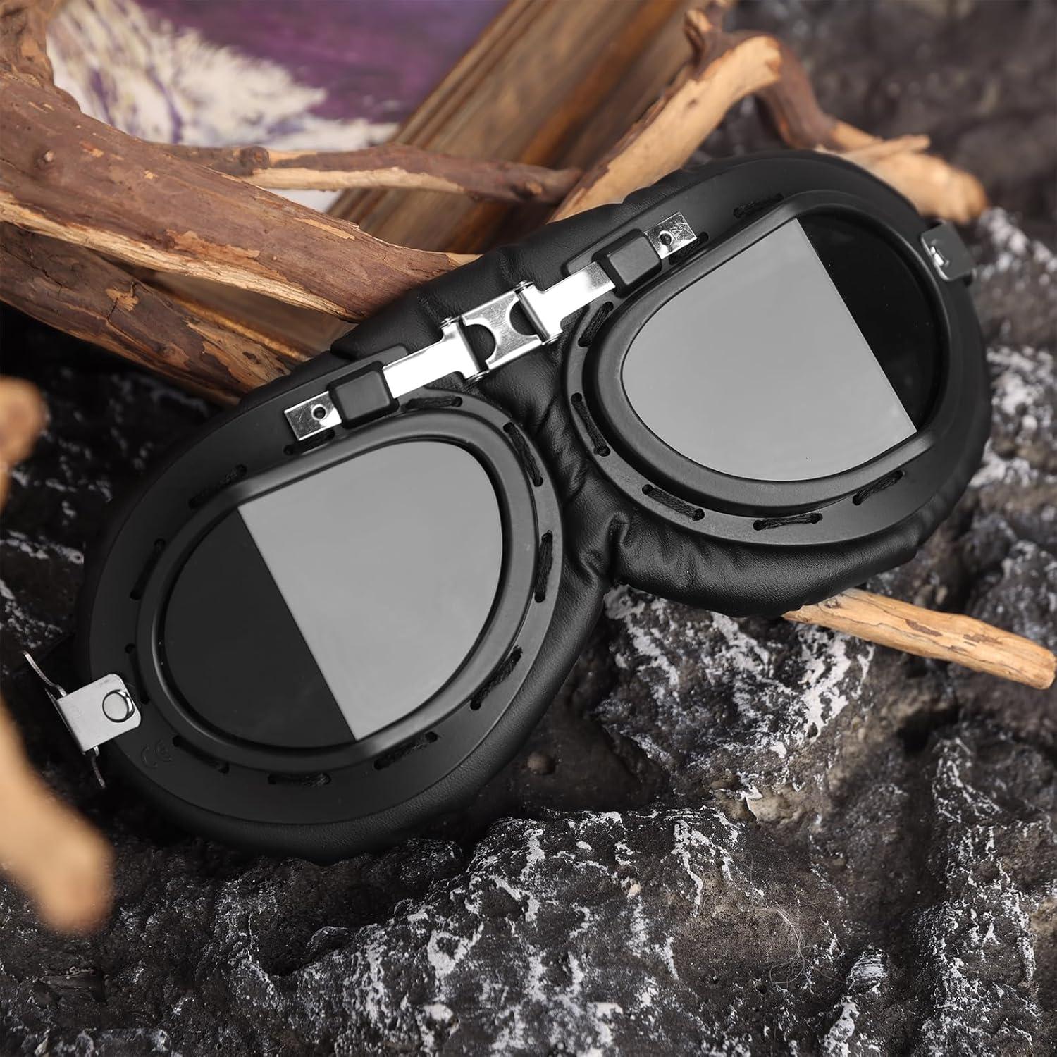 Gafas de Moto Vintage Piloto Negro Lentes Transparentes