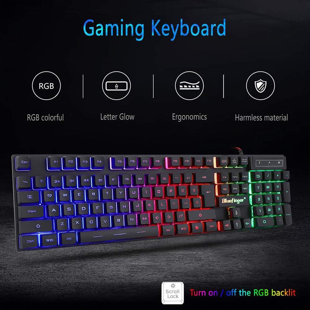 Combo Teclado Gaming RGB BlueFinger + Ratón LED USB