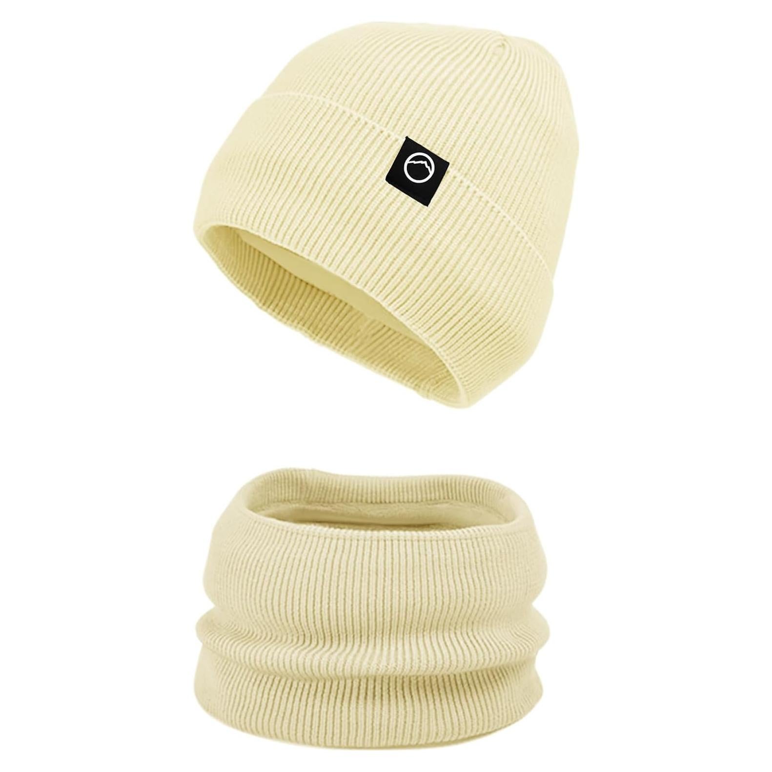 Conjunto de gorro y bufanda de invierno unisex beige