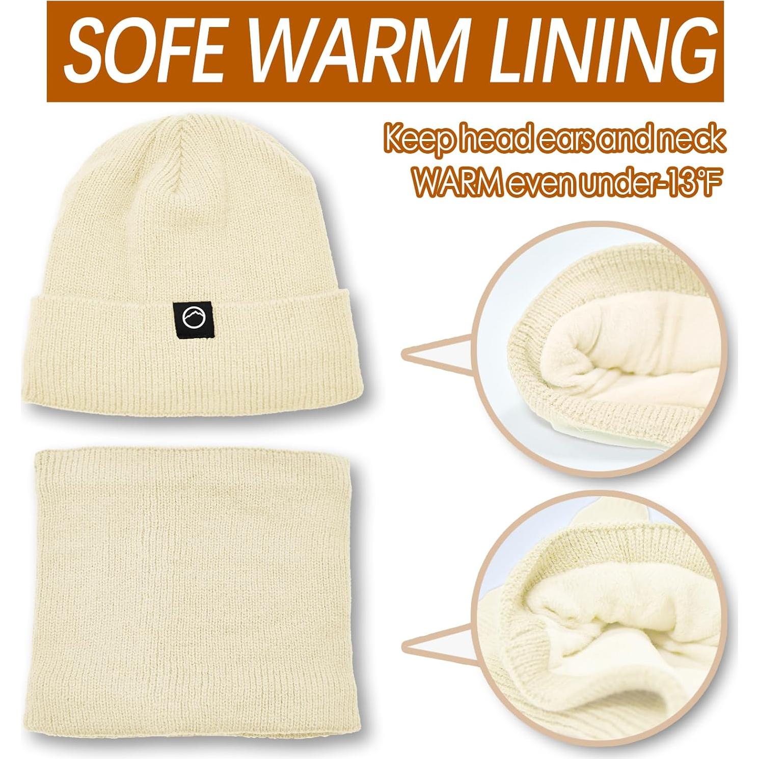 Conjunto de gorro y bufanda de invierno unisex beige
