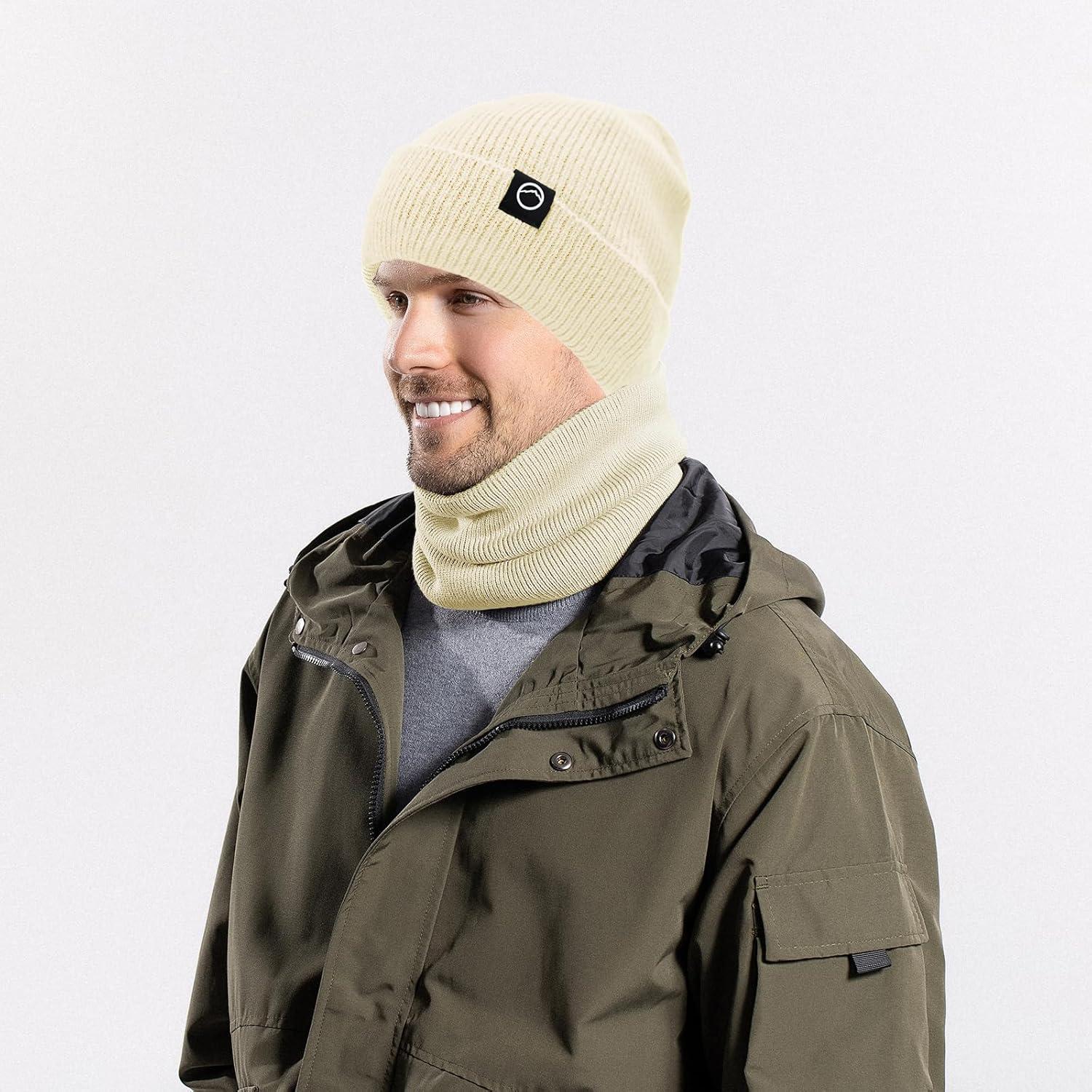 Conjunto de gorro y bufanda de invierno unisex beige