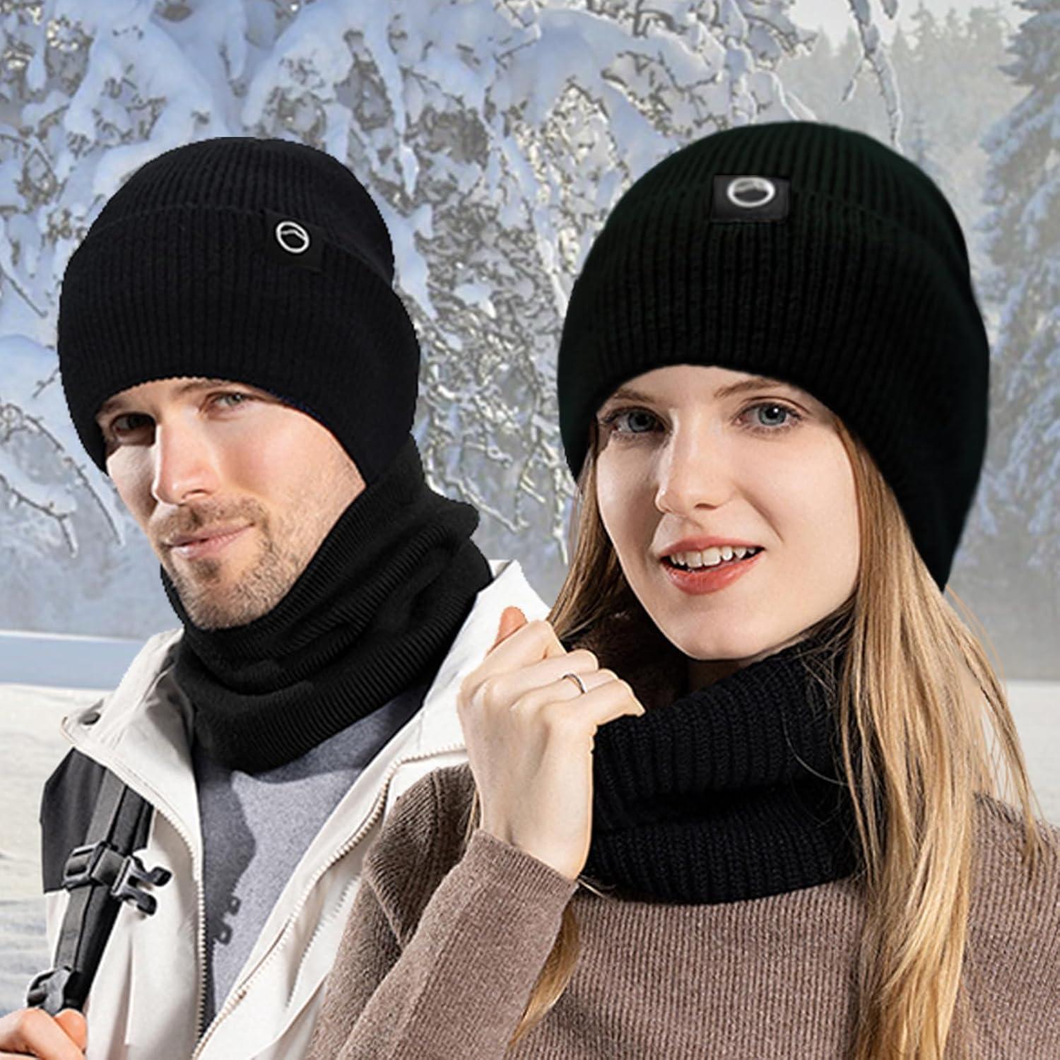 Conjunto de gorro y bufanda de invierno unisex beige