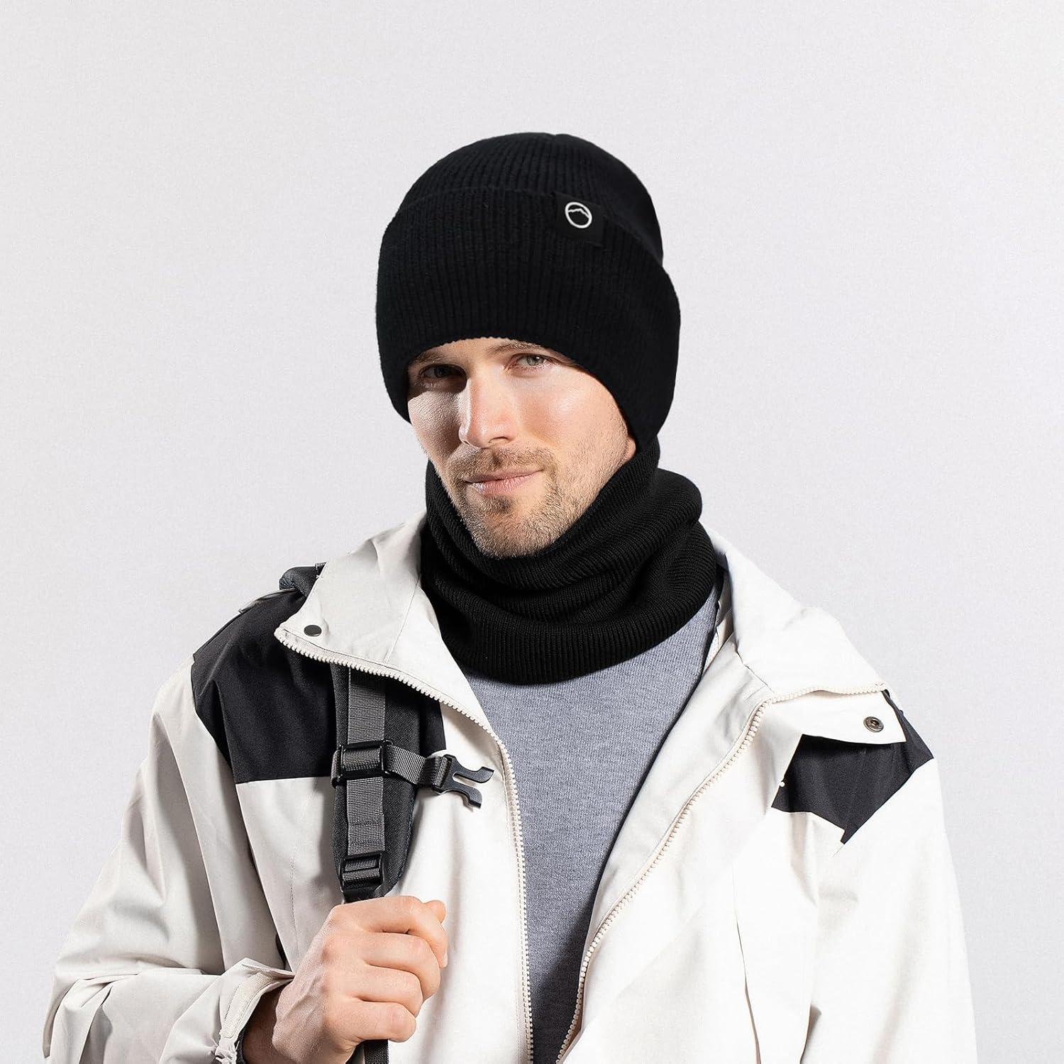 Conjunto de gorro y bufanda de invierno unisex beige