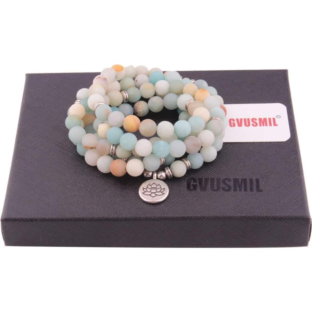 Pulsera Collar Mala 108 Cuentas 8mm Amazonita Joyería Natural