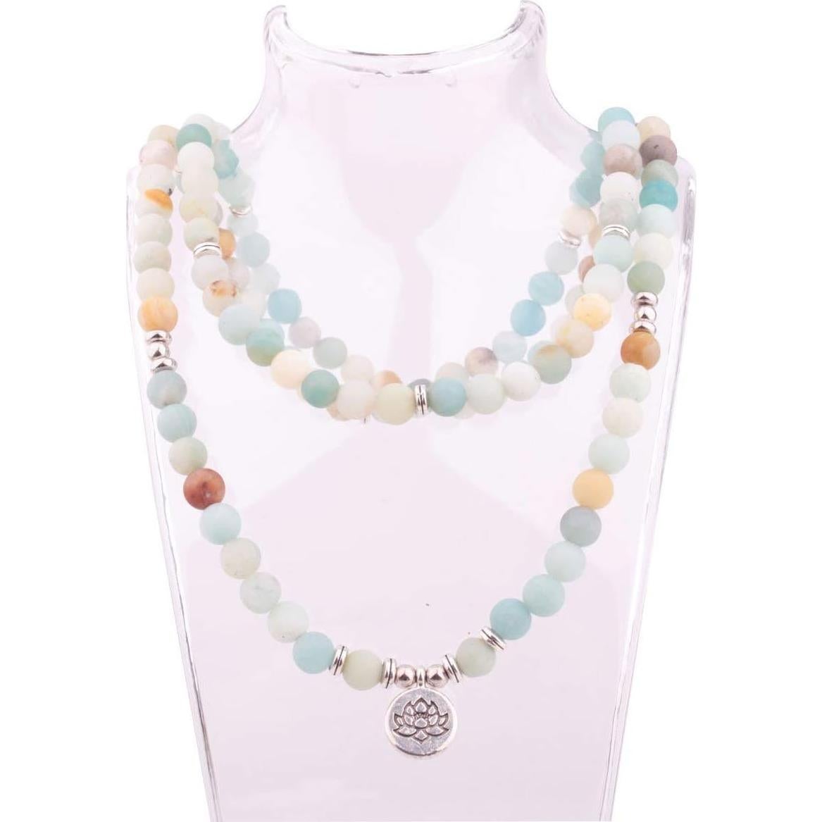 Pulsera Collar Mala 108 Cuentas 8mm Amazonita Joyería Natural