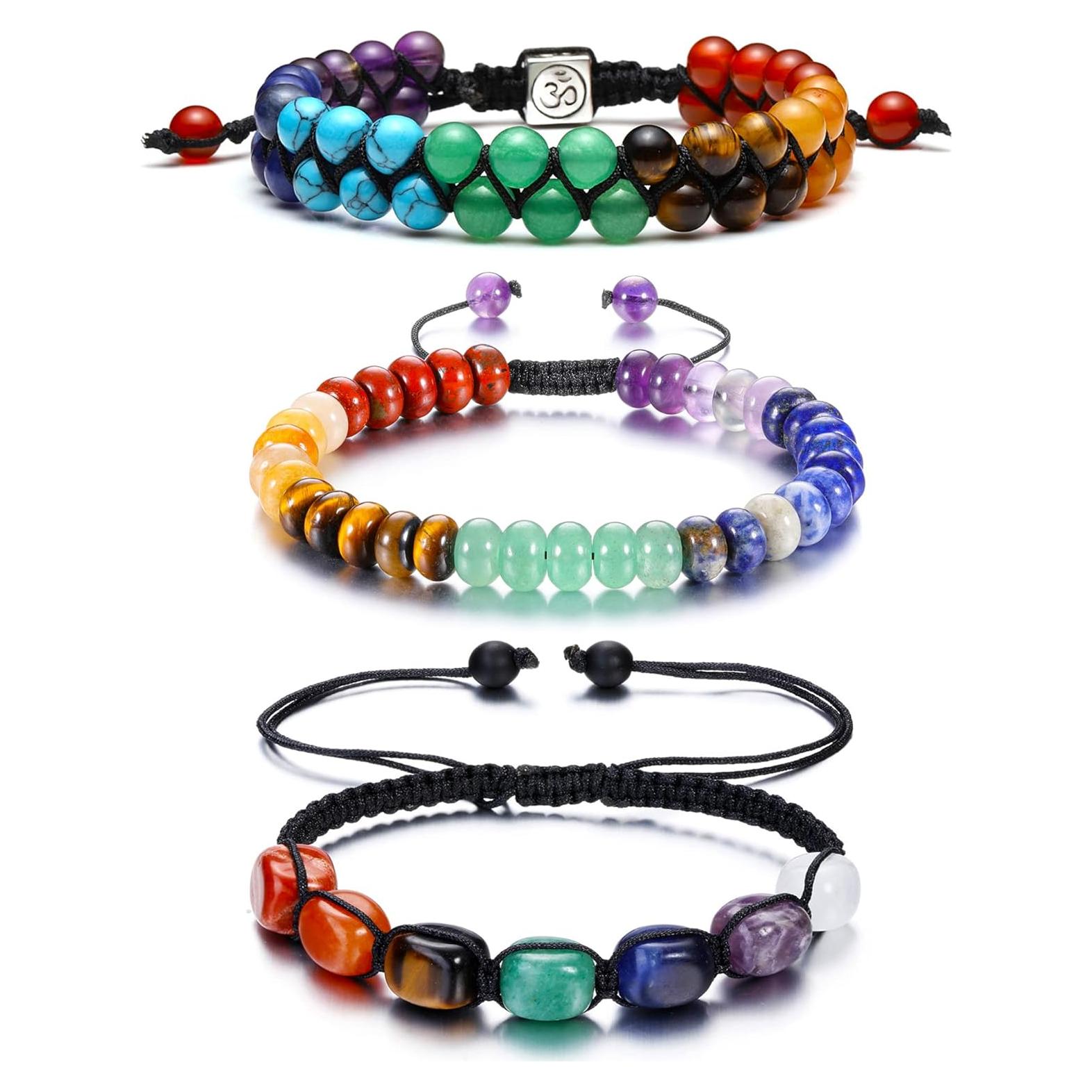 Pulsera de Chakra Top Plaza 7 piedras curativas 16.5-24.1 cm
