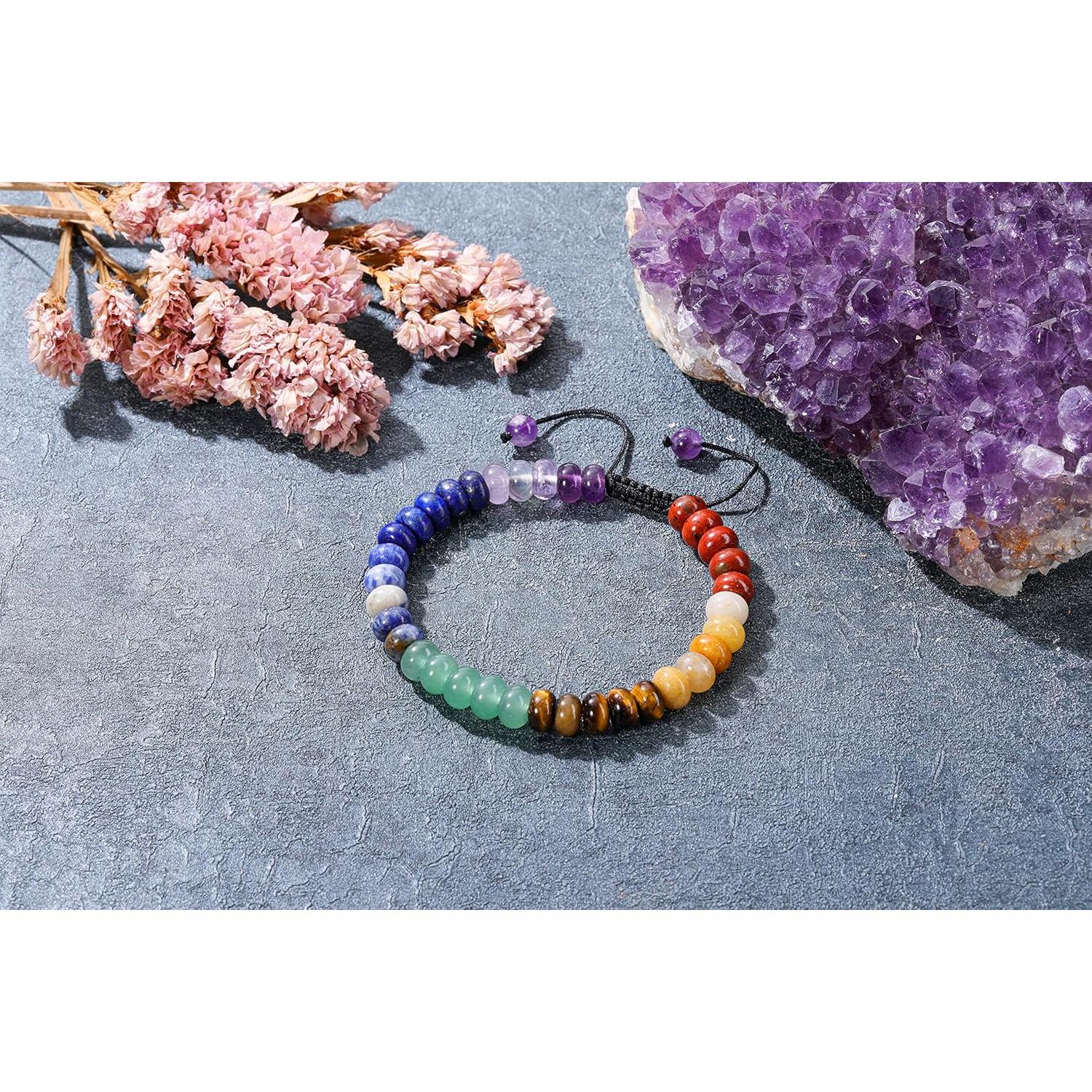 Pulsera de Chakra Top Plaza 7 piedras curativas 16.5-24.1 cm
