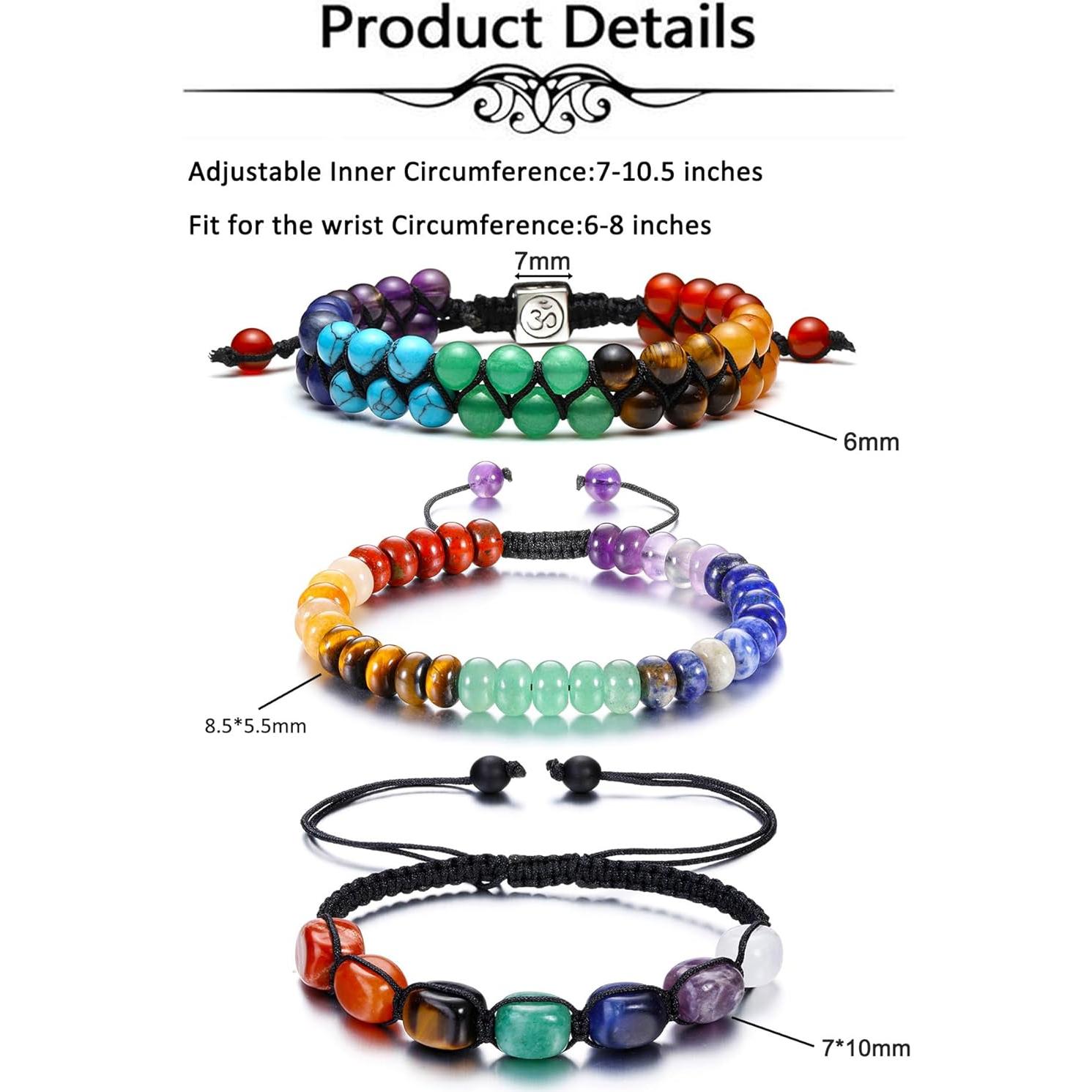 Pulsera de Chakra Top Plaza 7 piedras curativas 16.5-24.1 cm