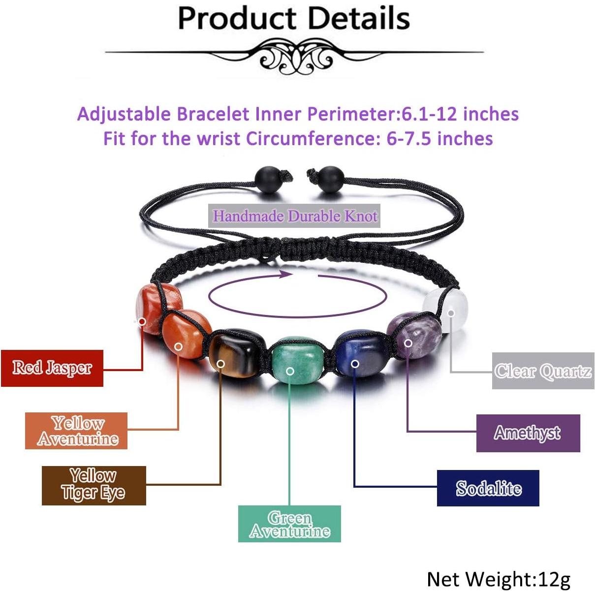 Pulsera de Chakra Top Plaza 7 piedras curativas 16.5-24.1 cm