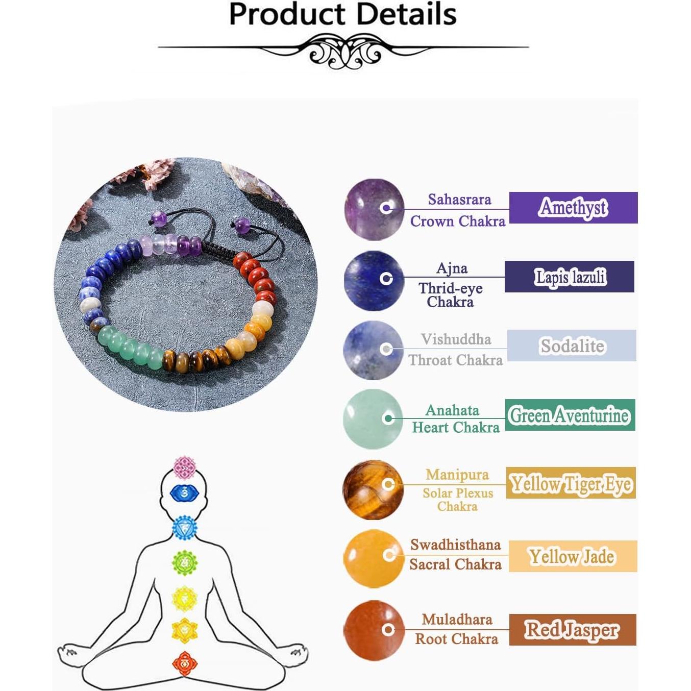 Pulsera de Chakra Top Plaza 7 piedras curativas 16.5-24.1 cm