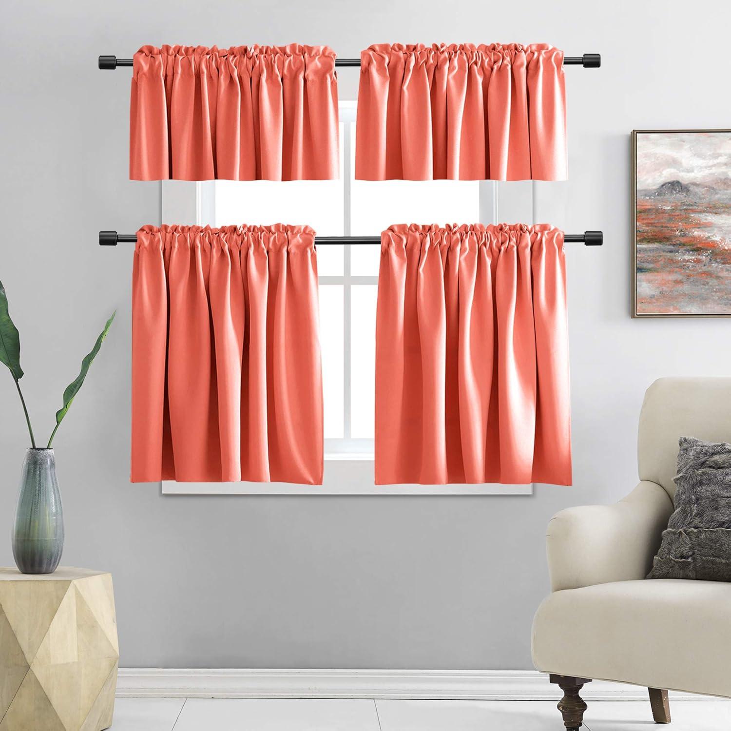 Cortinas Opacas DONREN Coral 30x60 cm 2 Paneles para Cocina