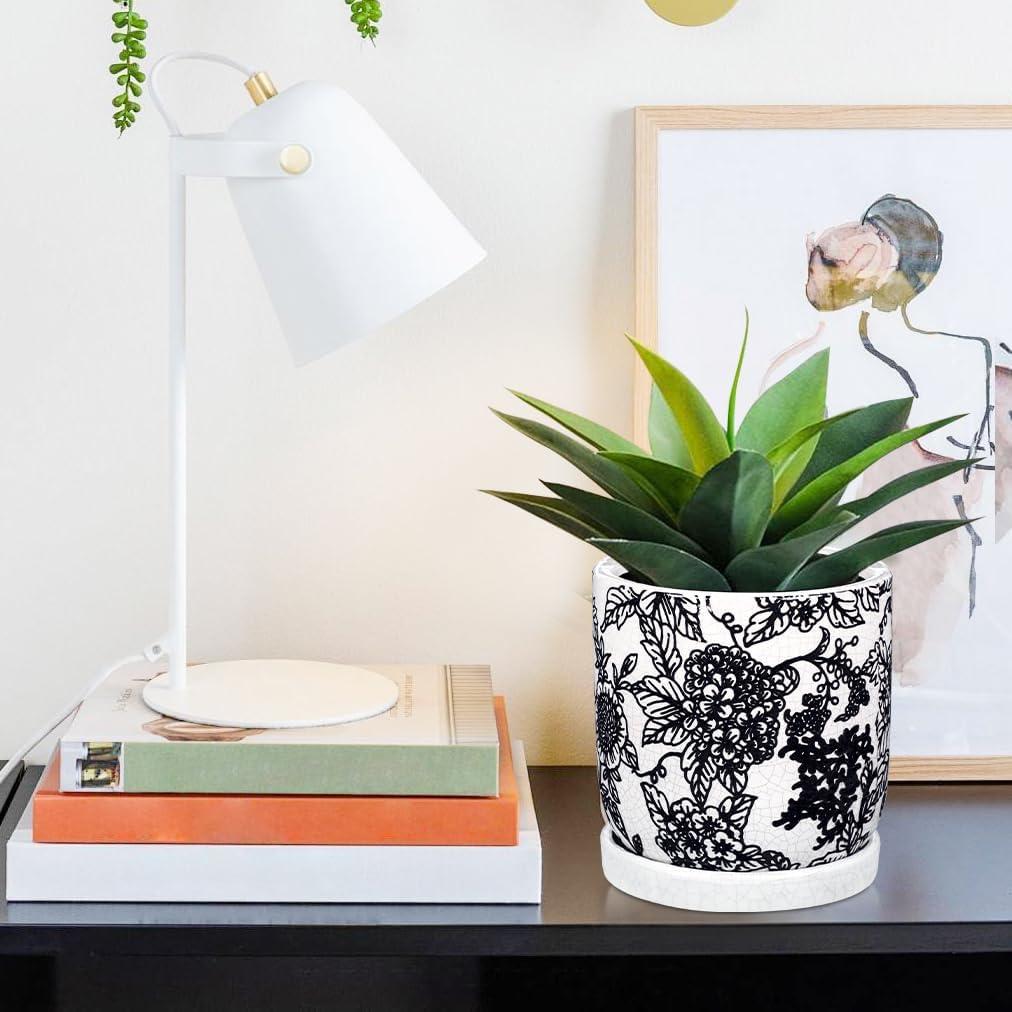 Maceta de Cerámica Vintage Villa Como 22.86 cm Verde y Blanco