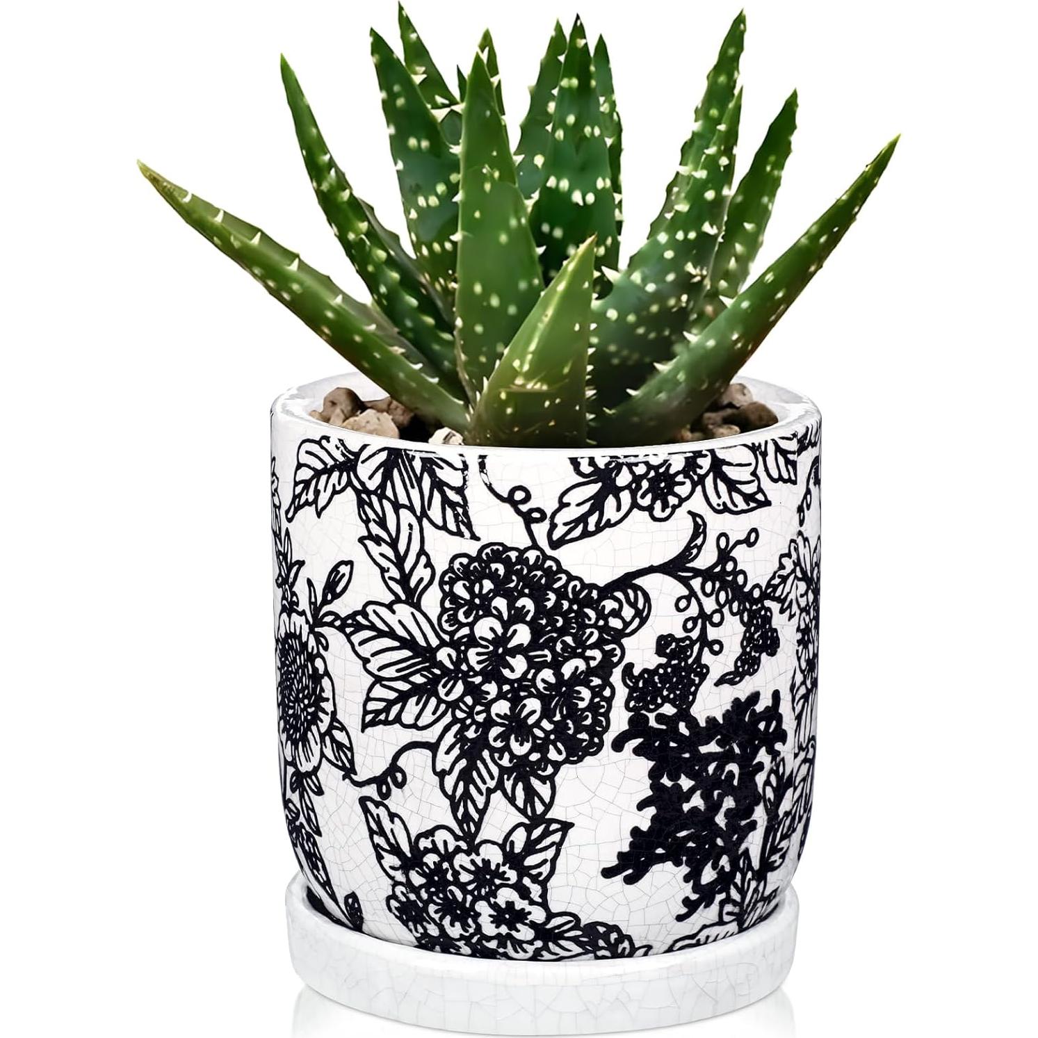 Maceta de Cerámica Vintage Villa Como 22.86 cm Verde y Blanco