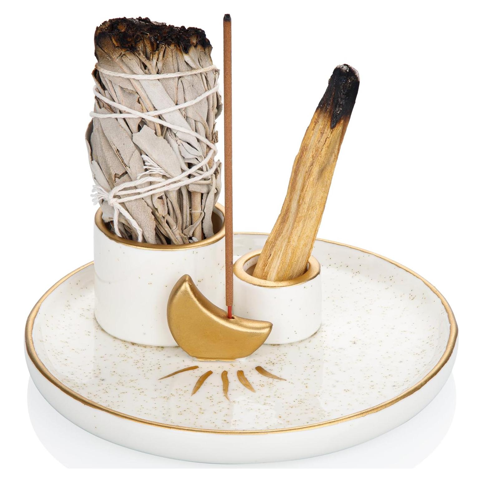 Soporte de Incienso Multifuncional ZenBless - Cerámica Dorada 15 cm