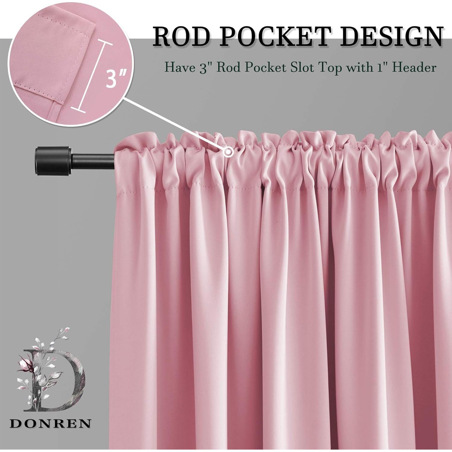 Cortinas Cortas Rosadas DONREN 2 Paneles Opacas 42x76cm